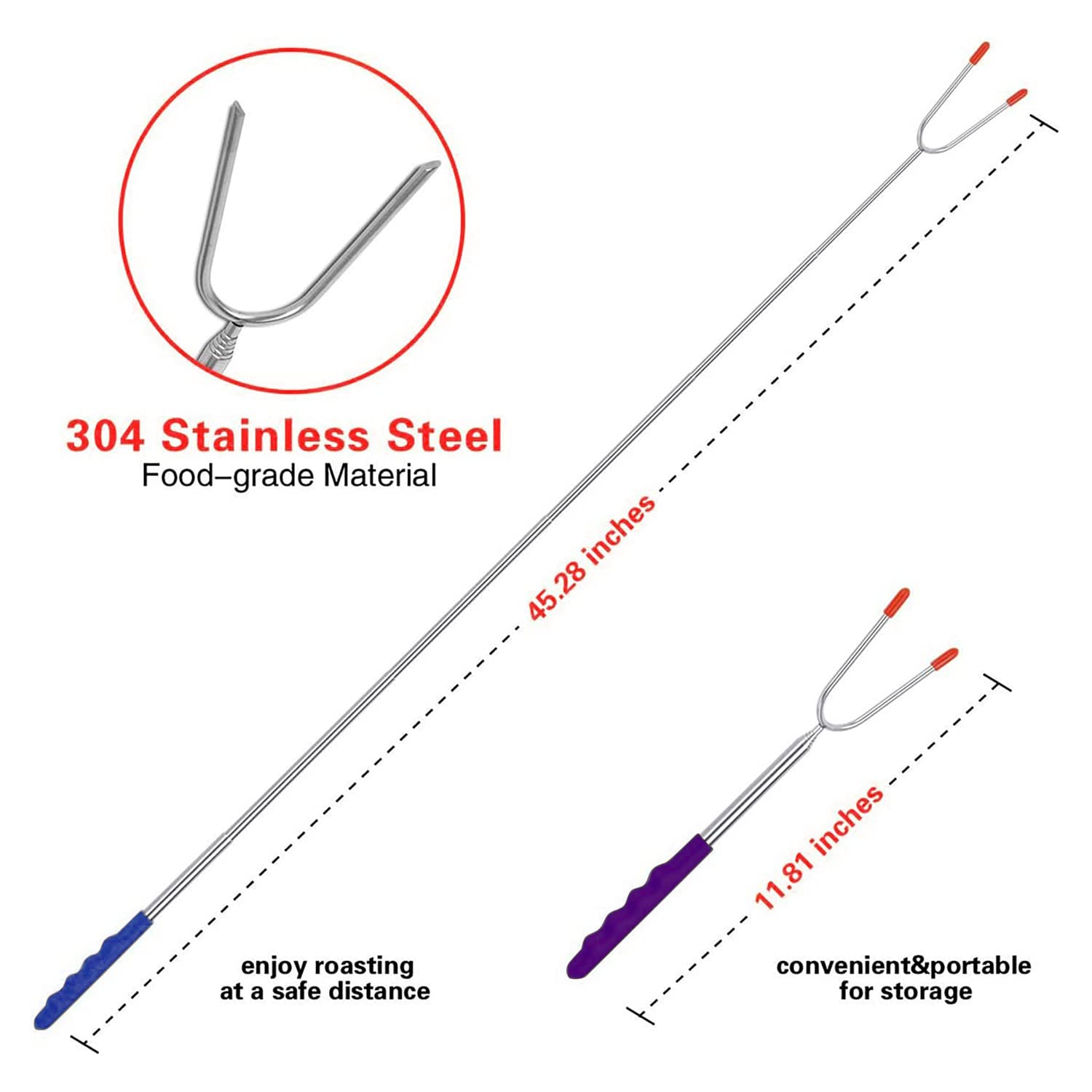 Briout Marshmallow Roasting Sticks 12 Colors Extra Long 45'' Stainless Telescoping Hot Dog Smores Skewers Kids Safe Barbecue Forks for Campfire  Bonfire and Grill(12 Count)