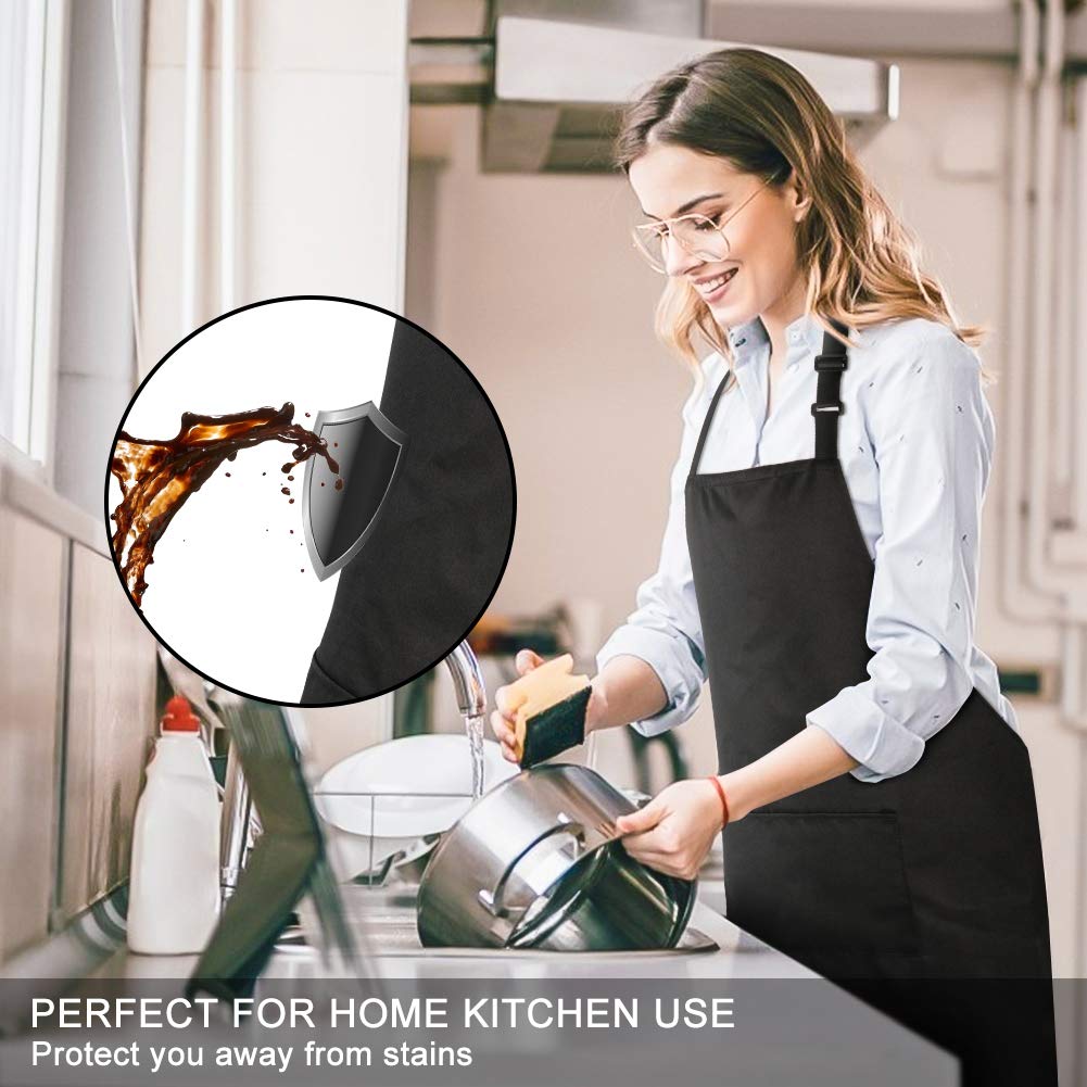 Jubatus 2 Pack 100% Cotton Aprons With 2 Pockets Cooking Chef Kitchen Adjustable Bib Apron For Women Men, Black