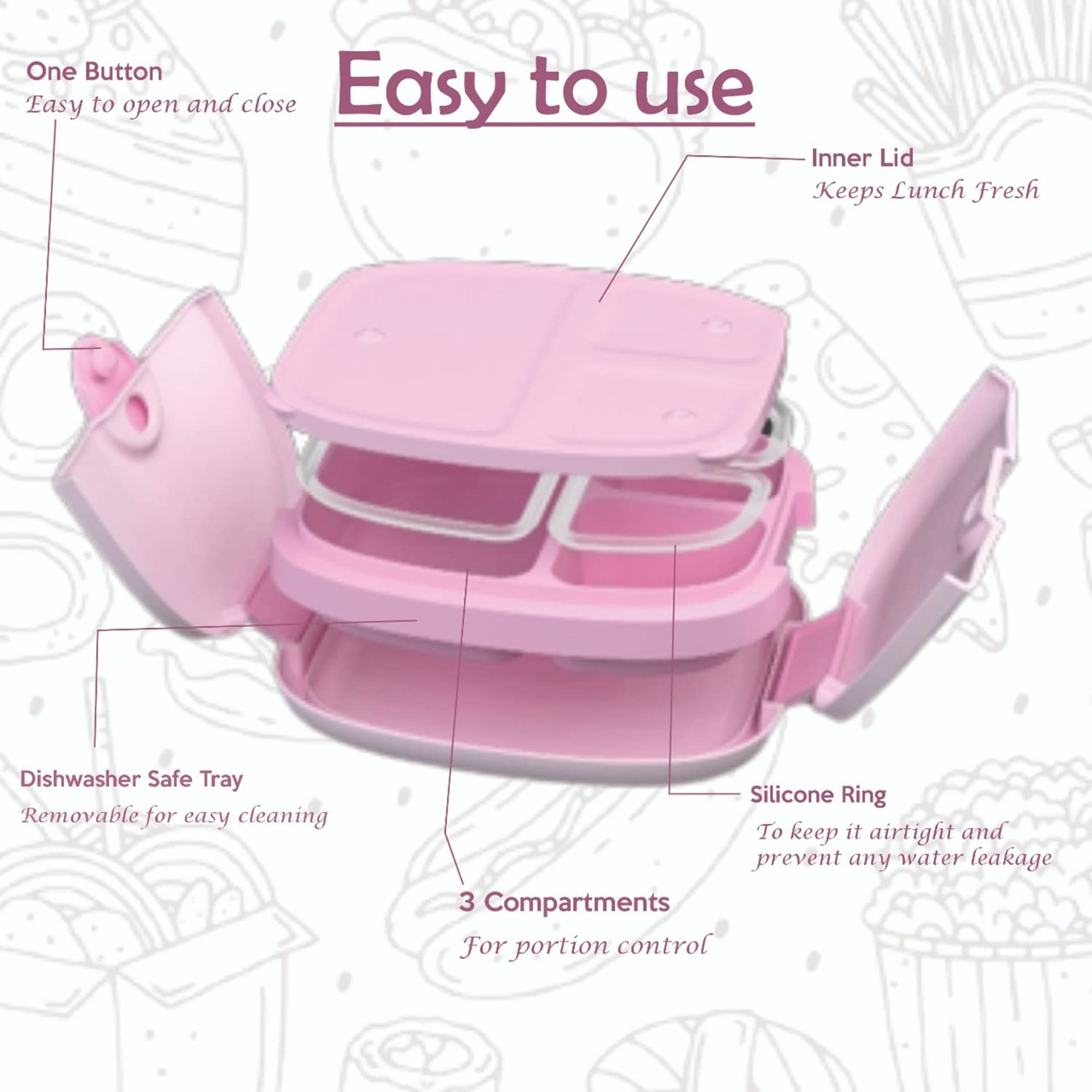 Bubbloo Bento Box For Kids With Silverware - 3 Compartment Ideal Portion Sizes - Bpa Free Removable Plastic Tray - Leak Proof Ki