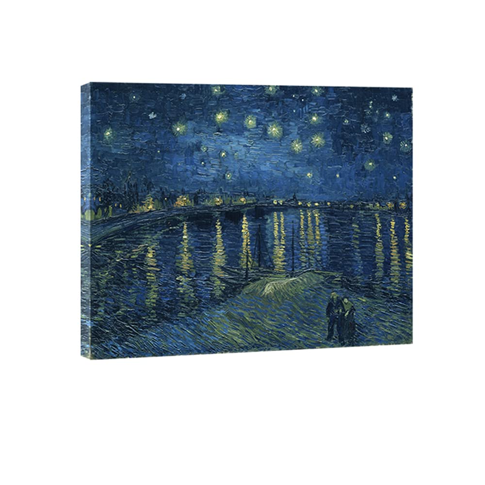 Wieco Art Starry Night Over The Rhone By Van Gogh Famous Oil Paintings Reproduction Modern Framed Giclee Canvas Print Artwork Se