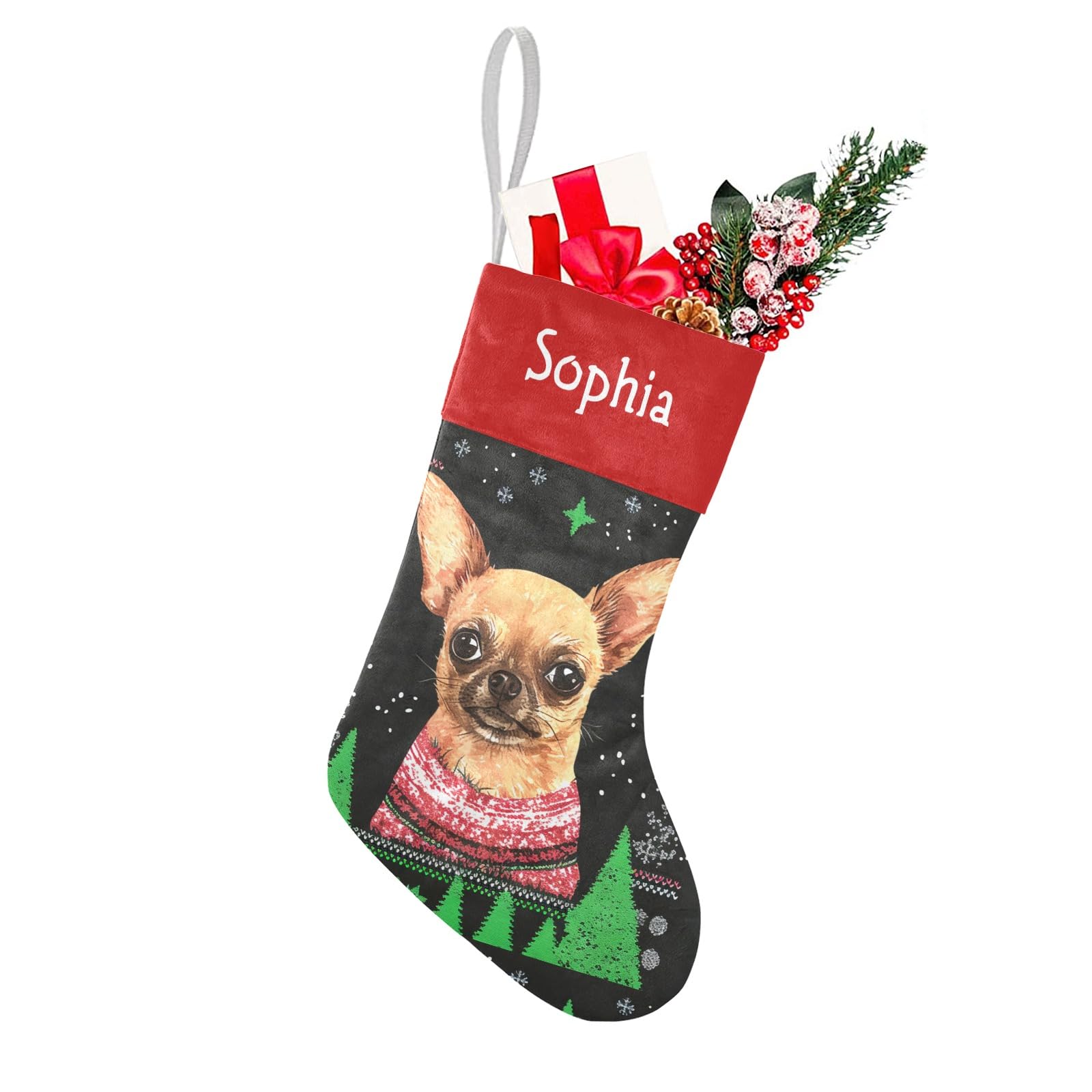 Chihuahua Christmas Dog Funny Christmas Stockings Custom Personalized Name Xmas Festive Gift Decor Family Party 17.52 x 7.87 Inc