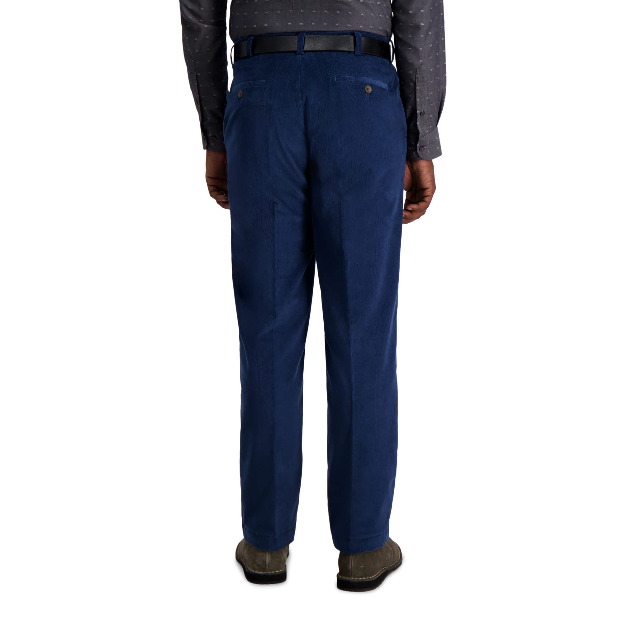 Haggar Mens Stretch Corduroy Expandable Waist Classic Fit Flat Front Casual Pants, Cadet Blue, 40W X 30L Us
