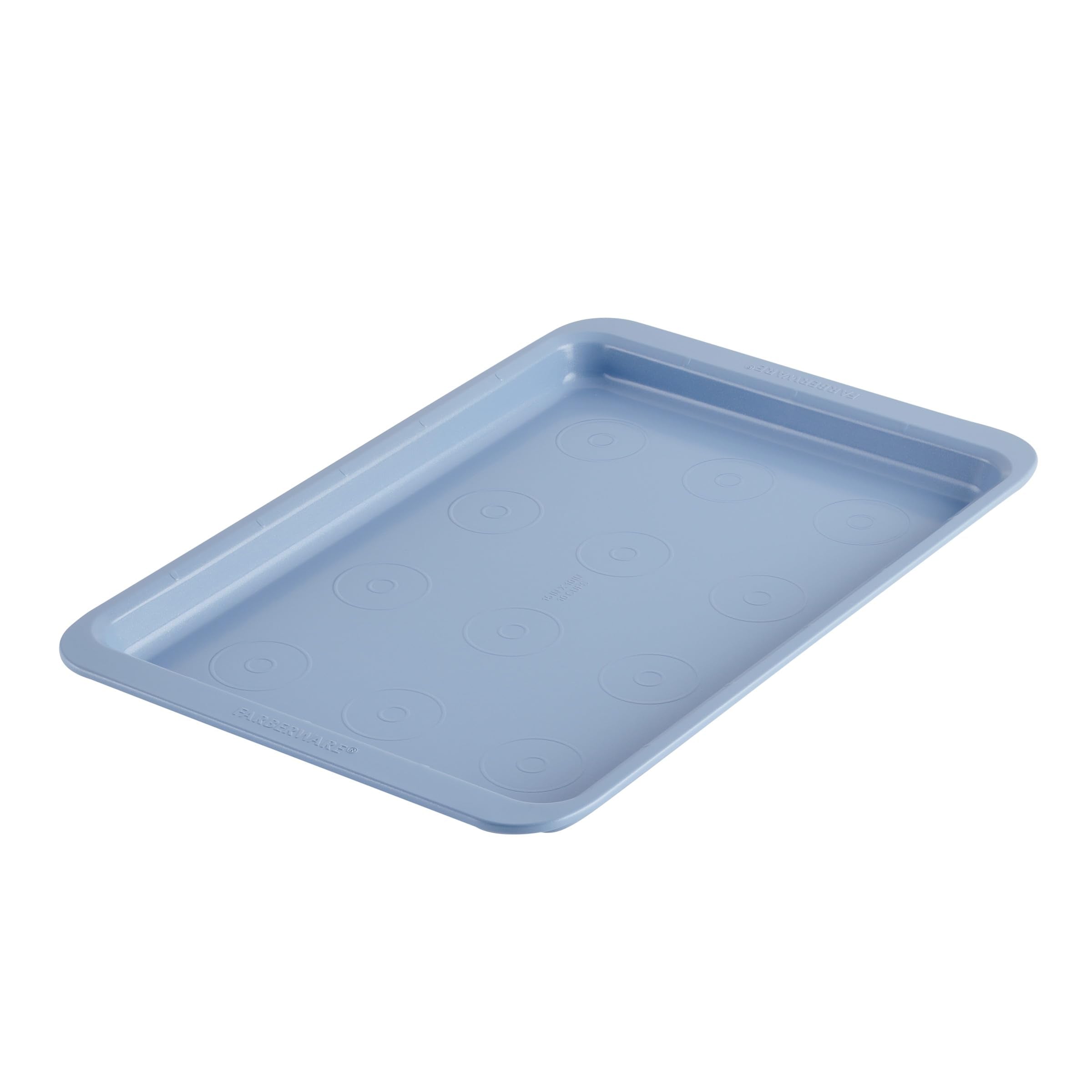 Farberware Easy Solutions Nonstick Bakeware Cookie Pan/Baking Sheet With Drop Zones And Portion Marks, 10 Inch X 15 Inch - Blue