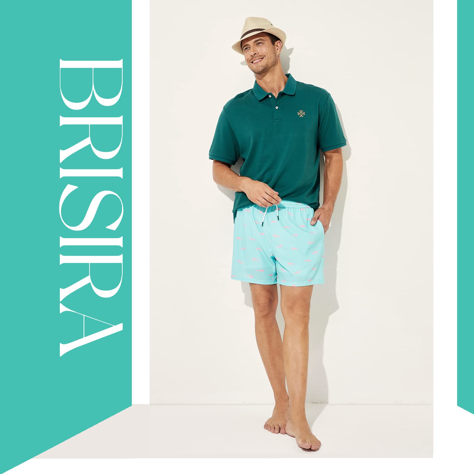 BRISIRA Swim Trunks Men Quick Dry Swim Shorts 5 inch Inseam Stretch Water Beach Shorts with compression Liner Zipper Pocket