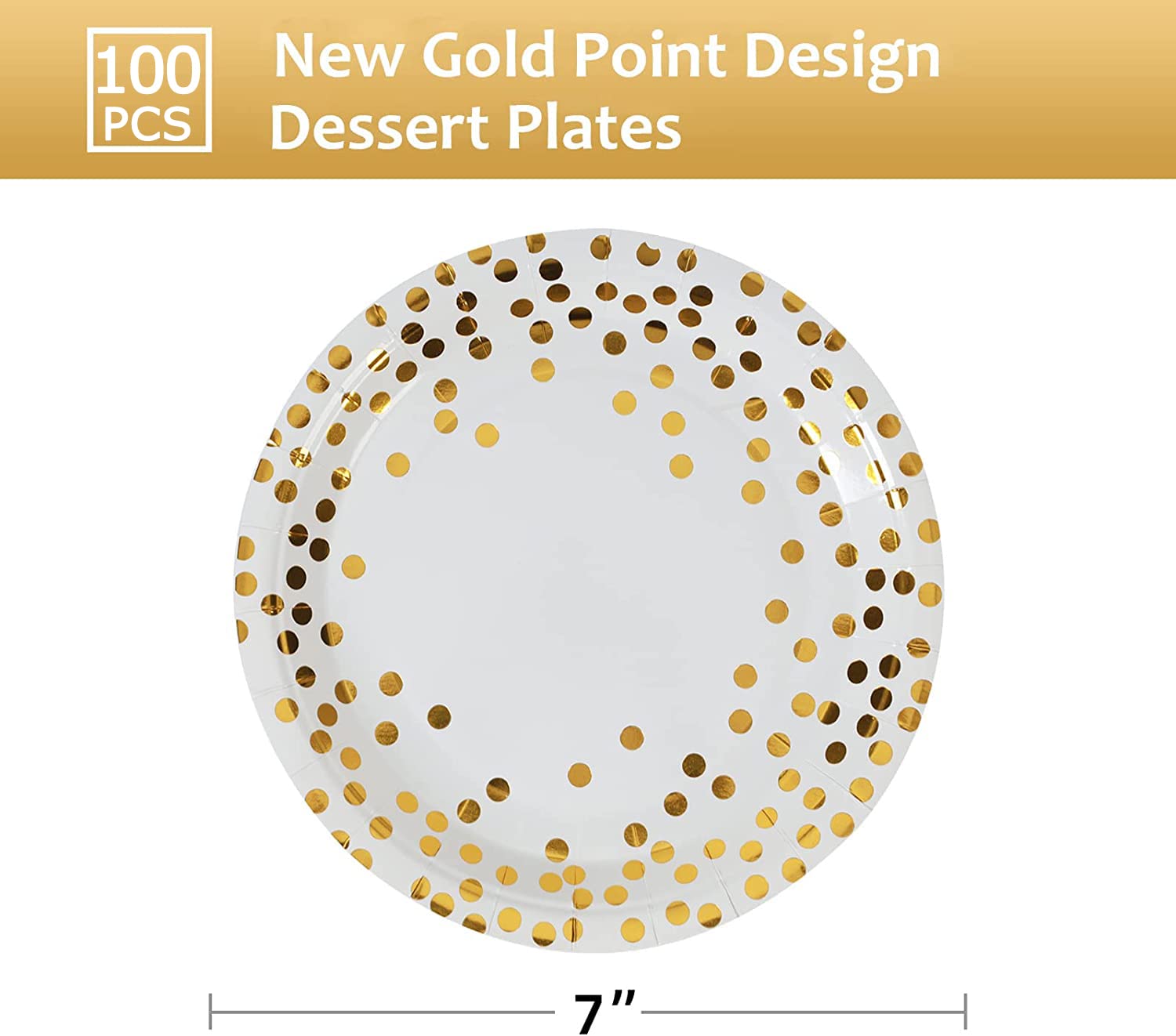 Cenlbj White And Gold Paper Plates,7Inch Gold Dot Dessert Plates,Disposable Party Supplies Suitable For Weddings,Birthdays,Brida