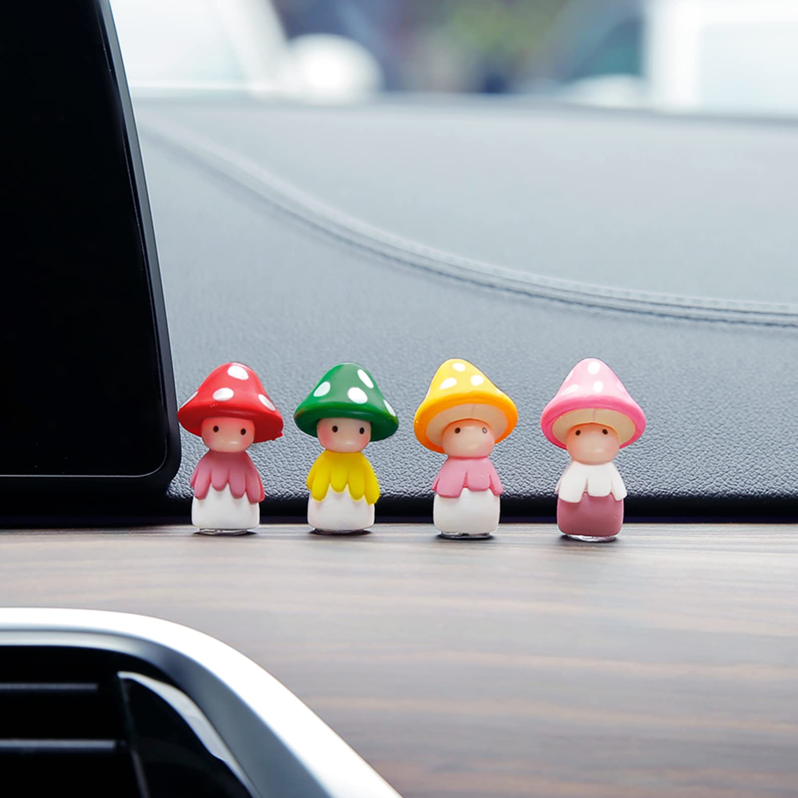 Ygmoner Car Interior Mini Mushroom Frigurines Dashboard Decorations Pack Of 4 Cute Decoration For Vehicle Room Cake (Mushroom)