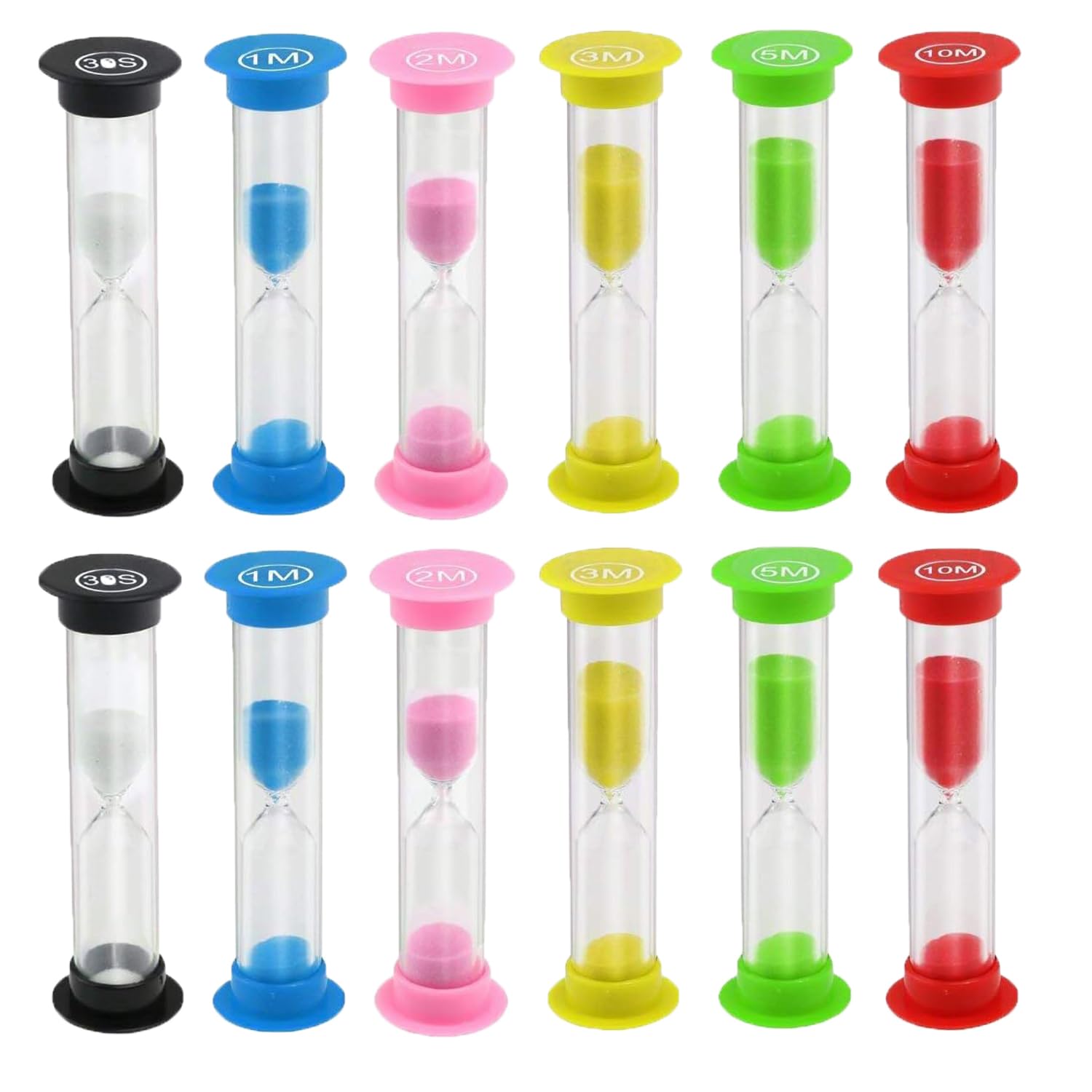 Sand Timer, KISEER 12 Pcs Colorful Hourglass Sandglass Sand Clock Timers Set 30sec / 1min / 2mins / 3mins / 5mins / 10mins for B
