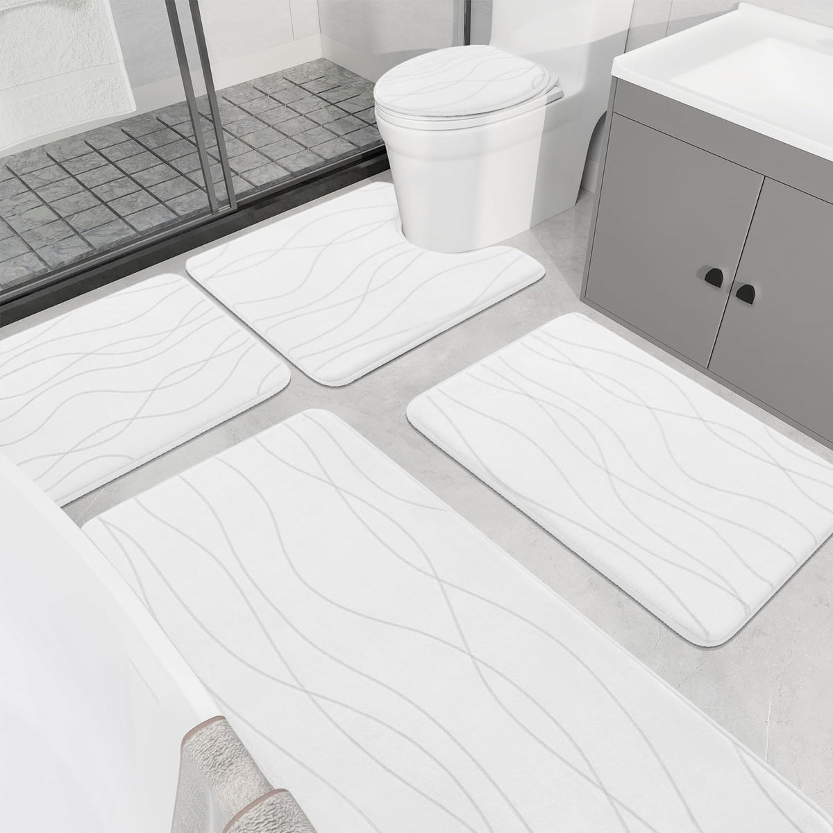 Yihouse Memory Foam Bathroom Rug Sets 5 Piece, Ultra Absorbent Bath Mat For Bathroom - Non-Slip Machine Washable & Dry Quickly,