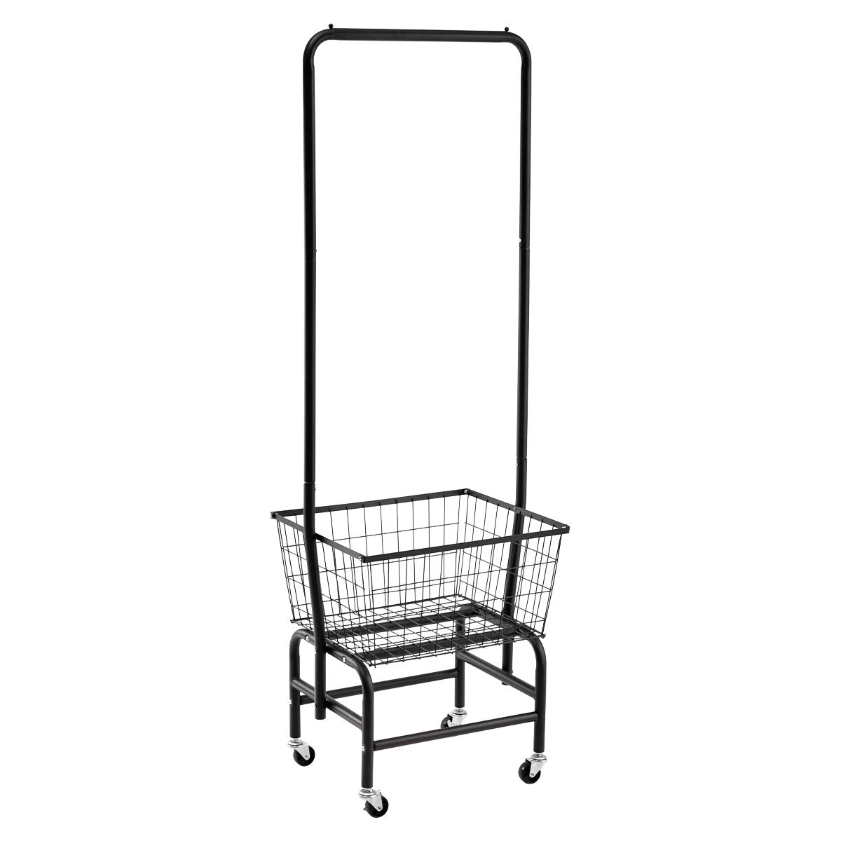 Alimorden Laundry Cart With Clothes Rack, Rolling Laundry Butler With Wire Storage Rack,Black