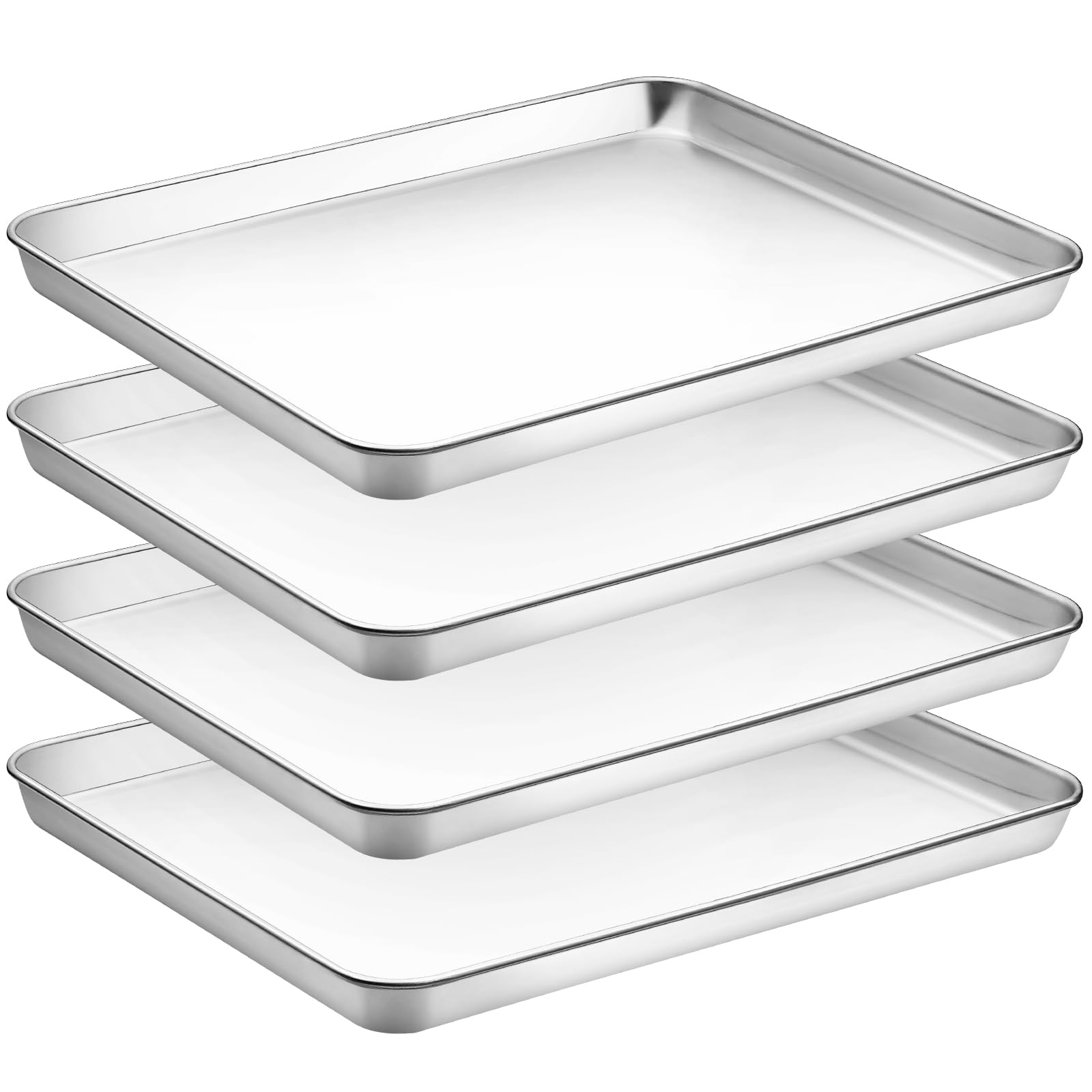 CEKEE Stainless Steel Baking Sheet Set of 4, Large Baking Pan & Cookie Sheet & Baking Tray for Oven, Half Sheet Pan, Size 18 x 1