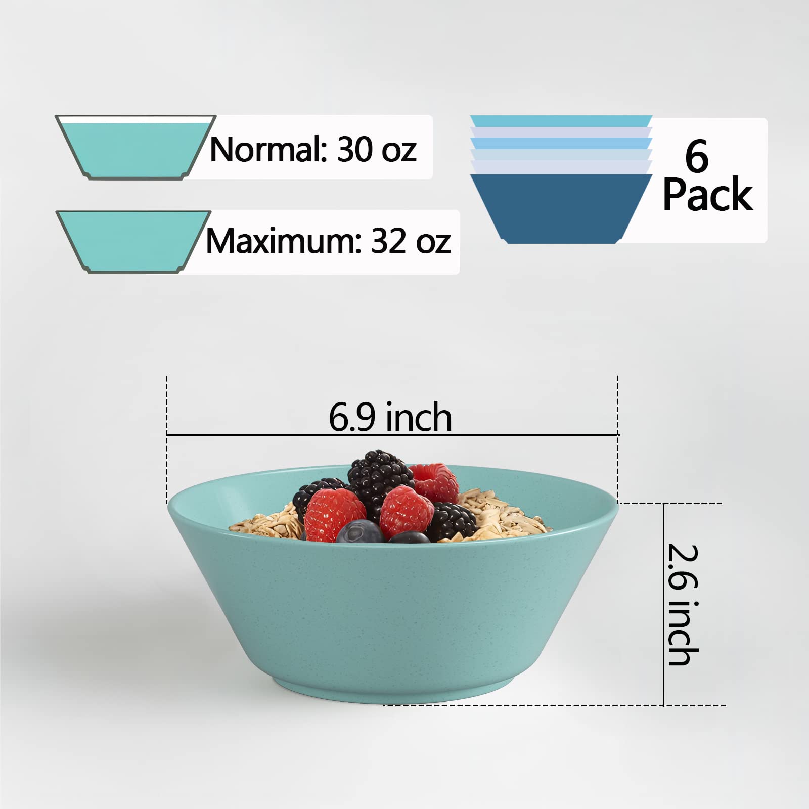 32 Ounce Cereal Bowls, Unbreakable Wheat Straw Fiber Bowl, Lightweight Kitchen Bowls Microwave & Dishwasher Safe Bpa Free Bowls,