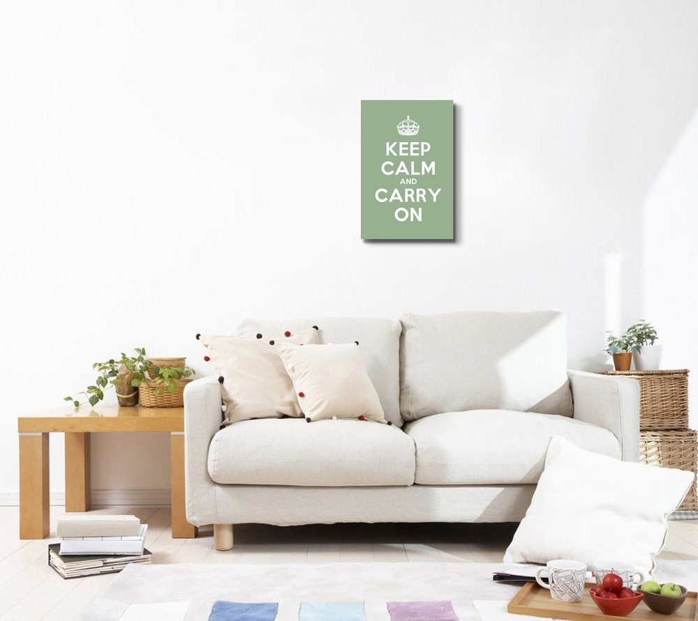 Canvas Wall Art Gallery Wrap Canvas Prints - Keep Calm And Carry On | Stretched Olive Green Canvas Home Art Ready To Hang - 16''