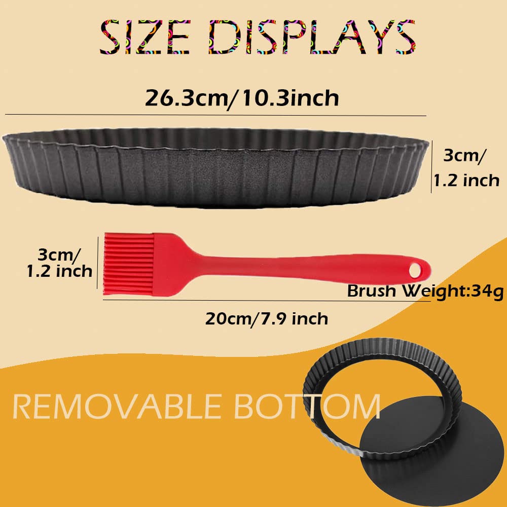 Datanya Tart Pans 10 Inch With Removable Bottom Fluted Pie Tart Pans, Heavy Duty Carbon Steel Round Non-Stick Quiche Pan For Mou