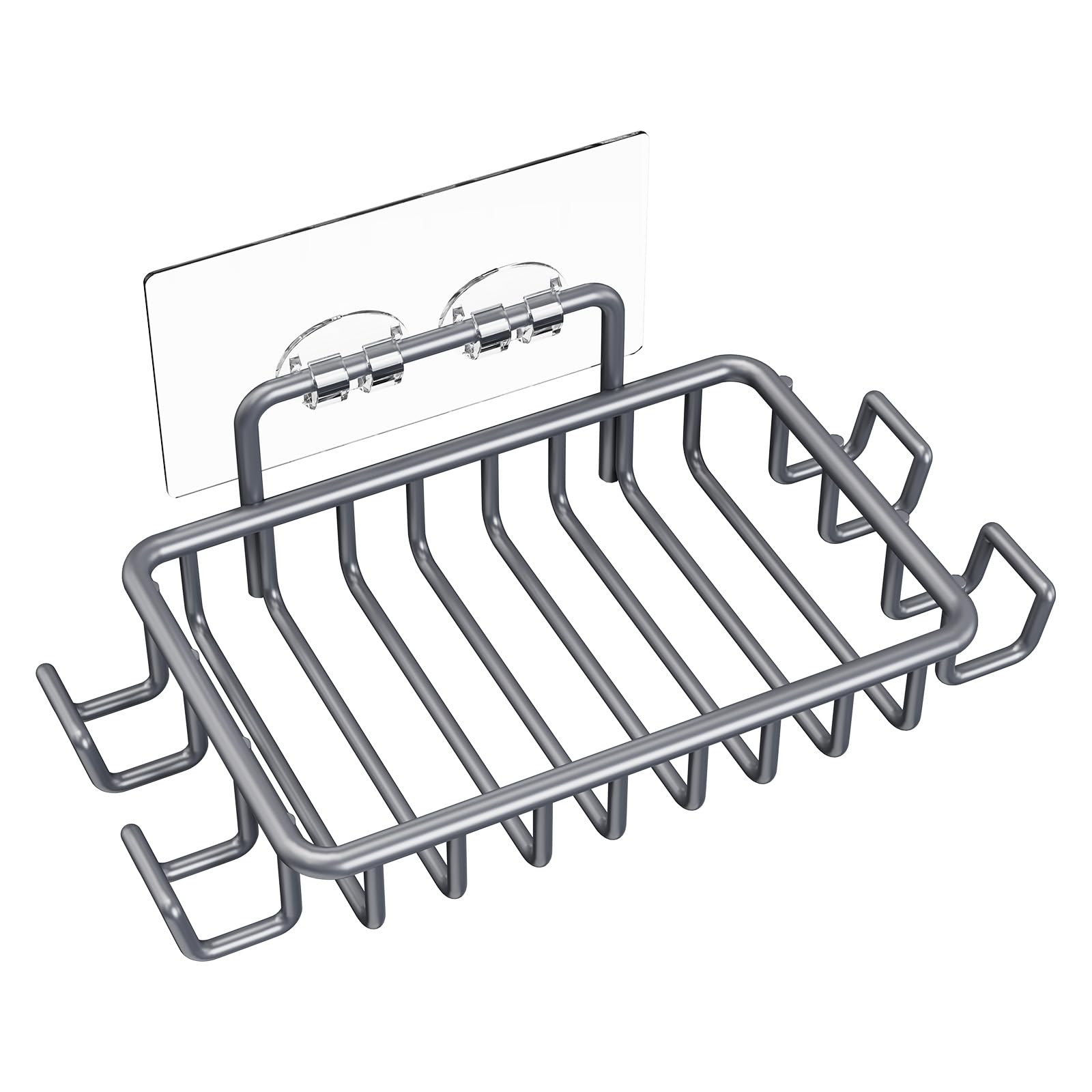 Nieifi Bar Soap Holder For Shower Wall With 4 Hooks, Stainless Steel Adhesive Soap Dish For Bathroom, Gray