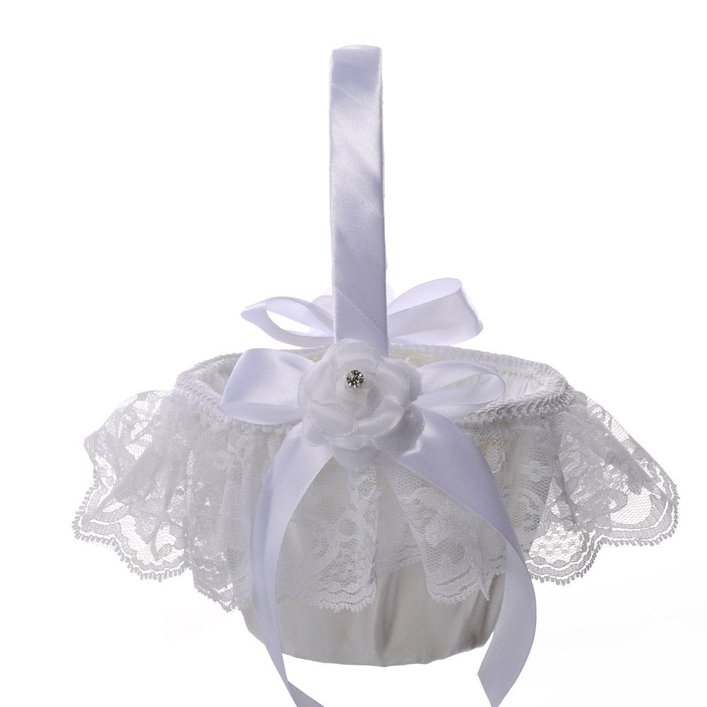 Flower Girl Basket Wedding Collection Traditional White (Model 02-06)