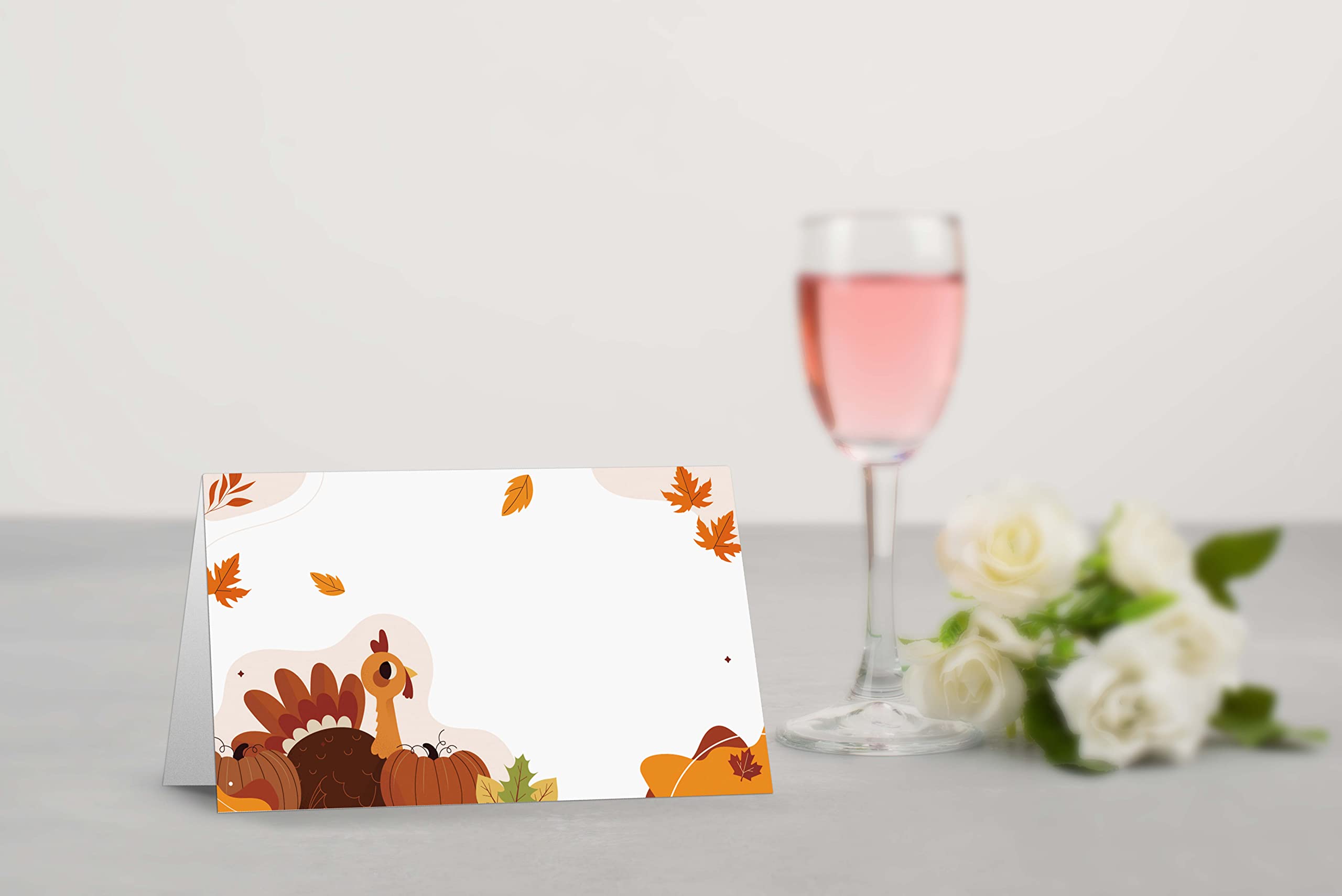 Table Place Card, Fall Thanksgiving Themed Tent Style Cards, Pack Of 25 Half-Fold Reception Place Card With Turkey, Perfect For