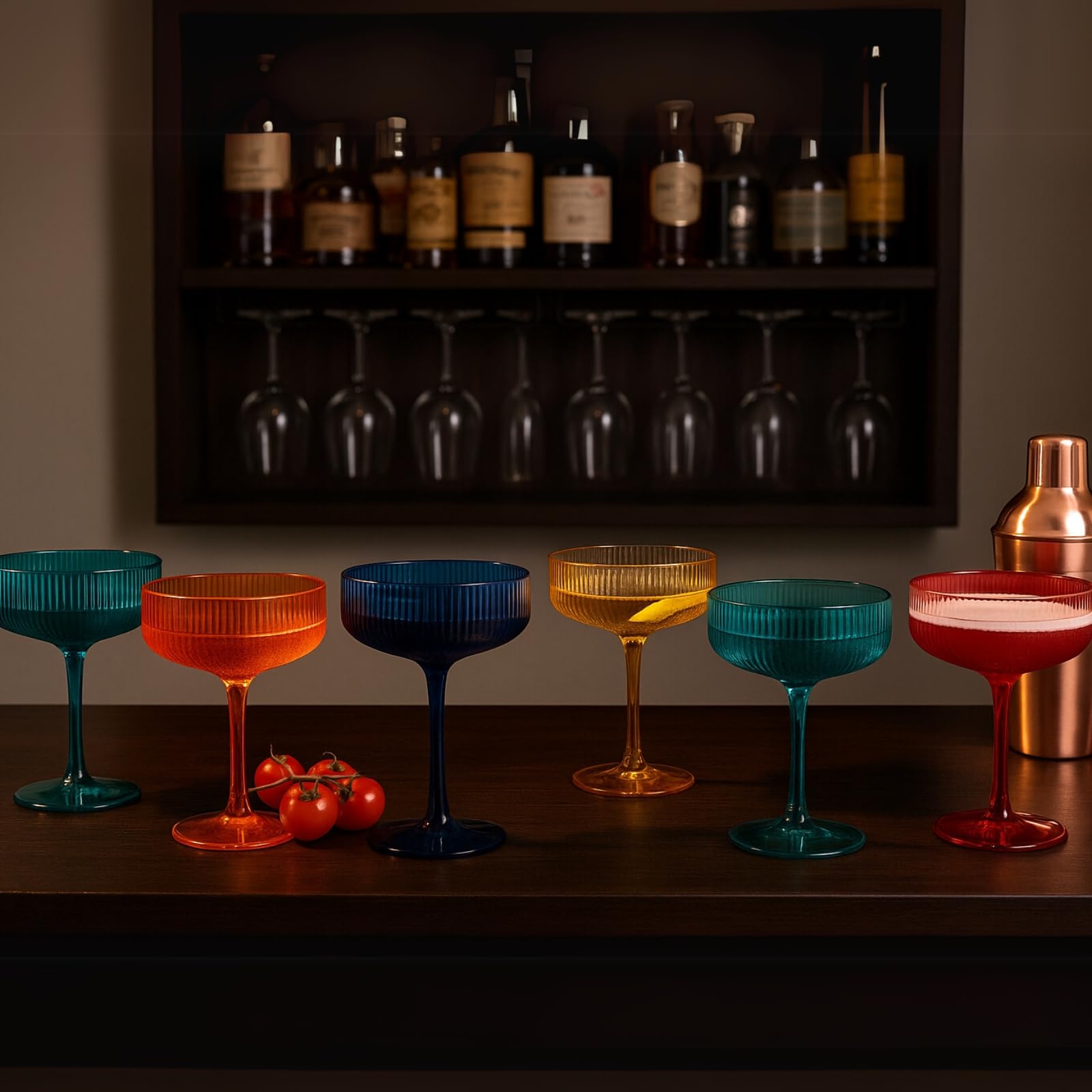 Shatterproof Acrylic Ribbed Vintage Art Deco Martini Set of 6