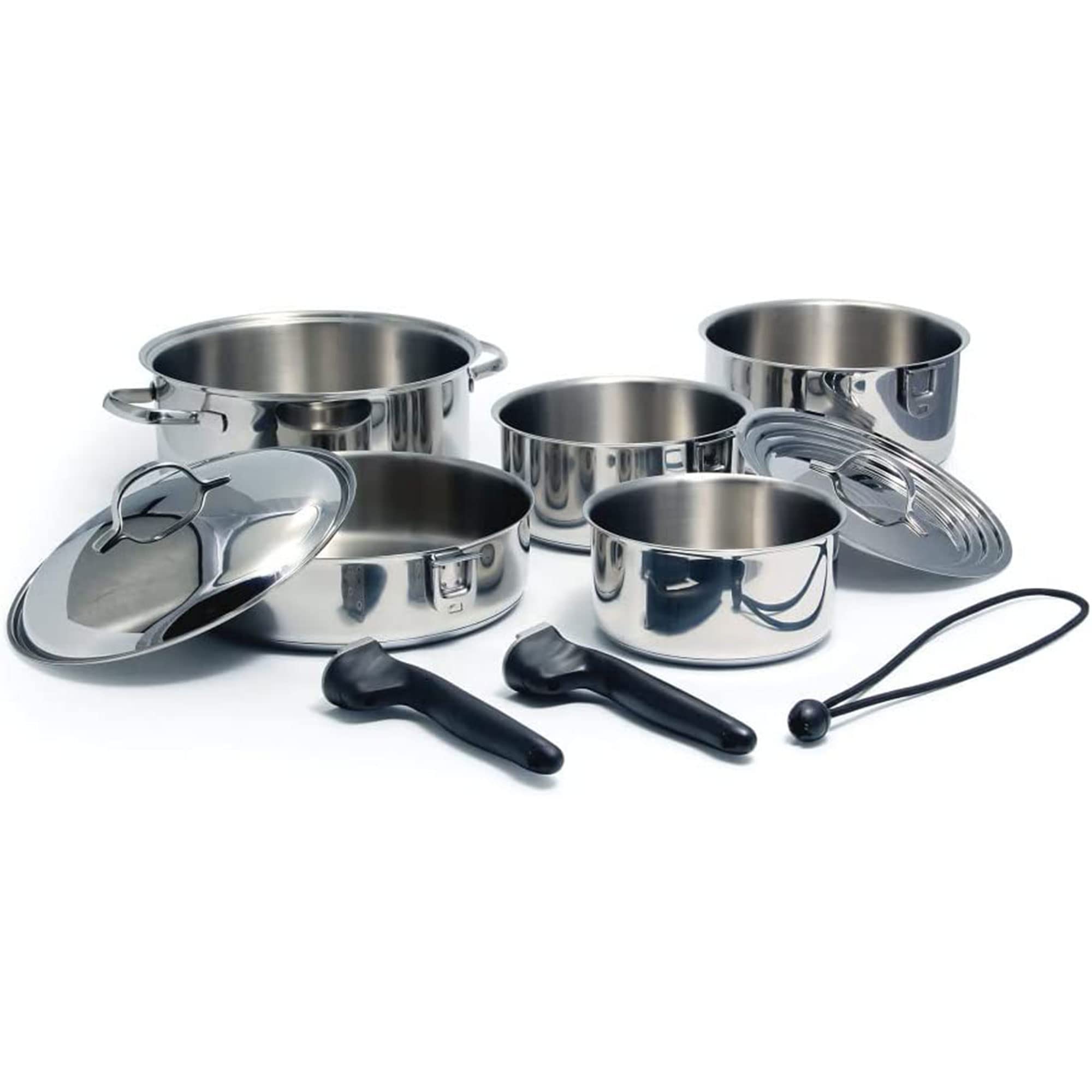 Camco Nesting Cookware Set | Made from Stainless Steel | Dishwasher Safe | Saves Valuable Space | 10-Piece Set (43921)