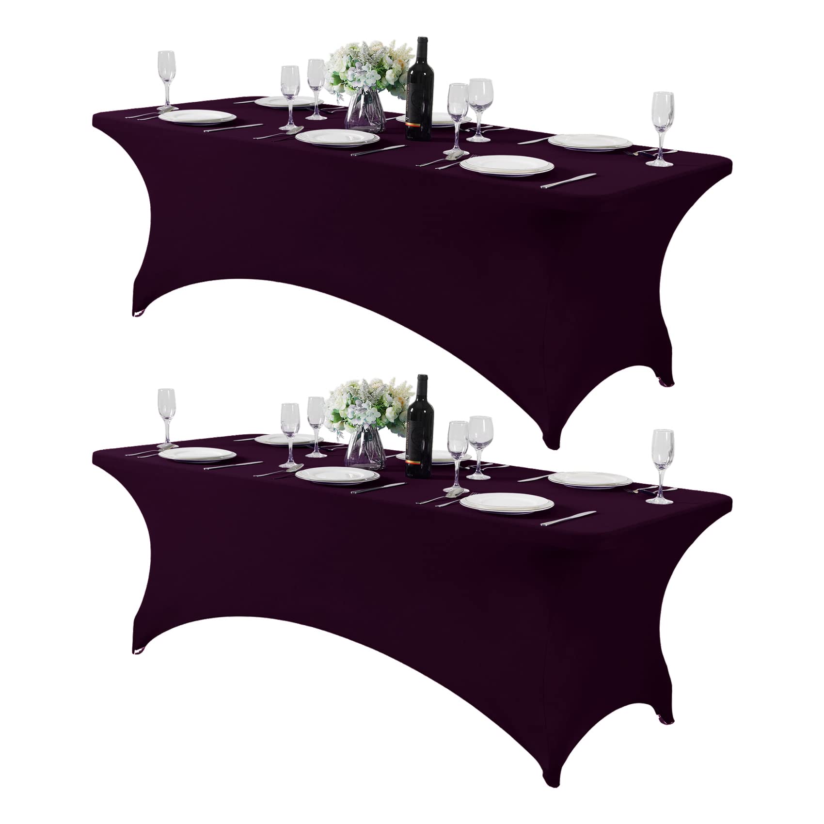 Hezuzo 2Pack Spandex Table Cover For 8Ft Table Universal Fitted Stretch Tablecloth For Party, Banquet, Wedding And Events-Eggpla