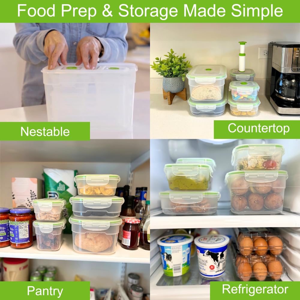 Lasting Freshness 11 Piece Vacuum Seal Food Storage Containers With Vacuum Pump, Airtight And Leak Proof, Vacuum Sealed Food Sto