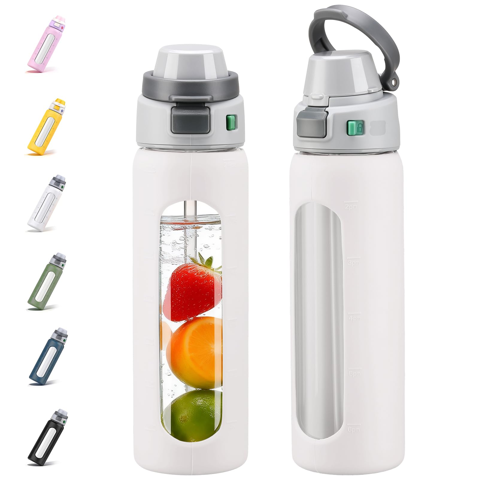 MUKOKO 2-in-1 Borosilicate Glass Water Bottle with Straw for Sports and Travel, 24oz Drinking Bottle with Silicone Sleeve, BPA F
