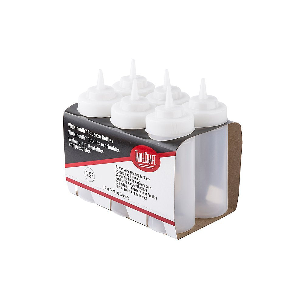 Tablecraft C11663C White 16 Oz. Wide Squeeze Dispenser - 6 / Pk