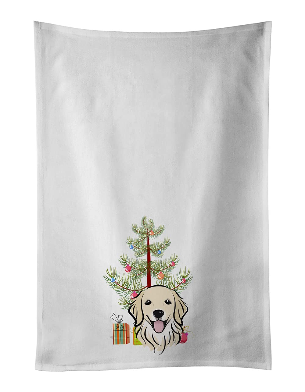 Christmas Tree and Golden Retriever White Kitchen Towel Set of 2
