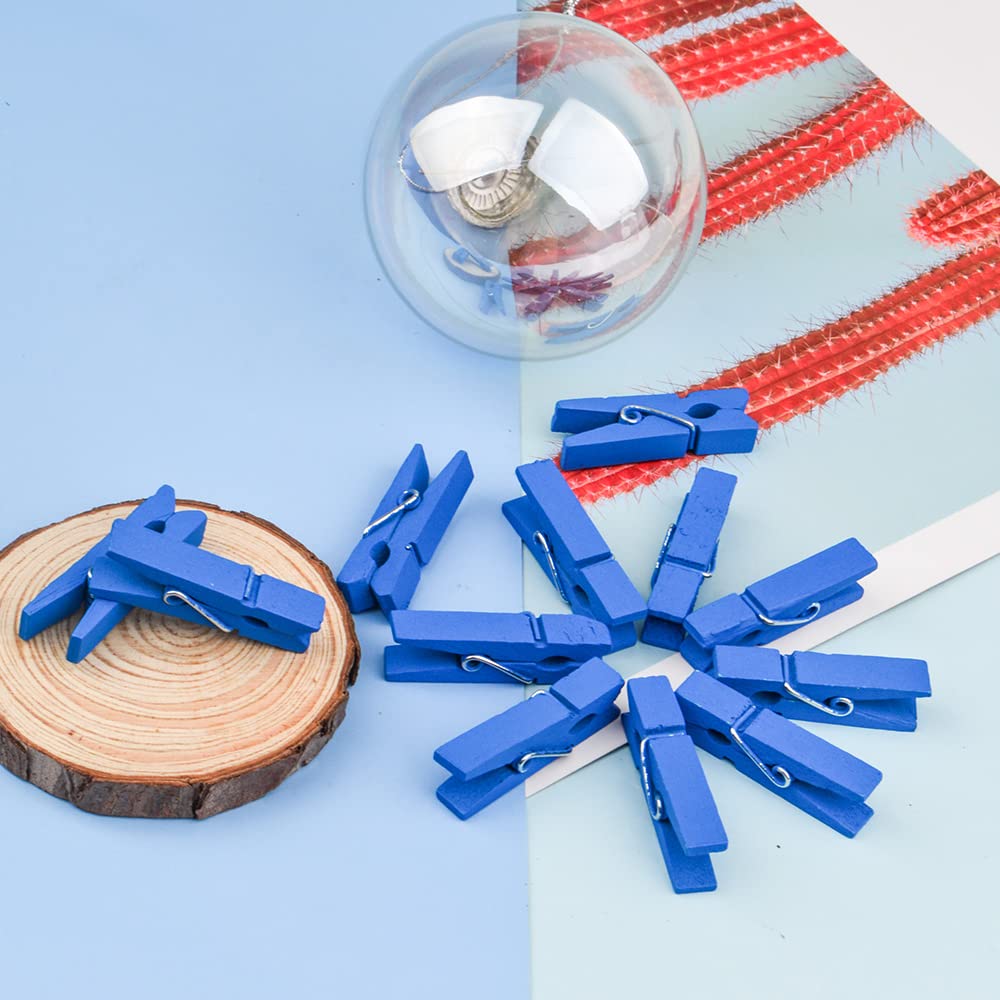 Jdesun 50pcs Blue Wood Clips Mini Clothespins Wooden Utility Paper Photo Clips Laundry Clothespin Peg Pins Craft Clip for Hanging Pictures Clothing DIY Handmade Projects