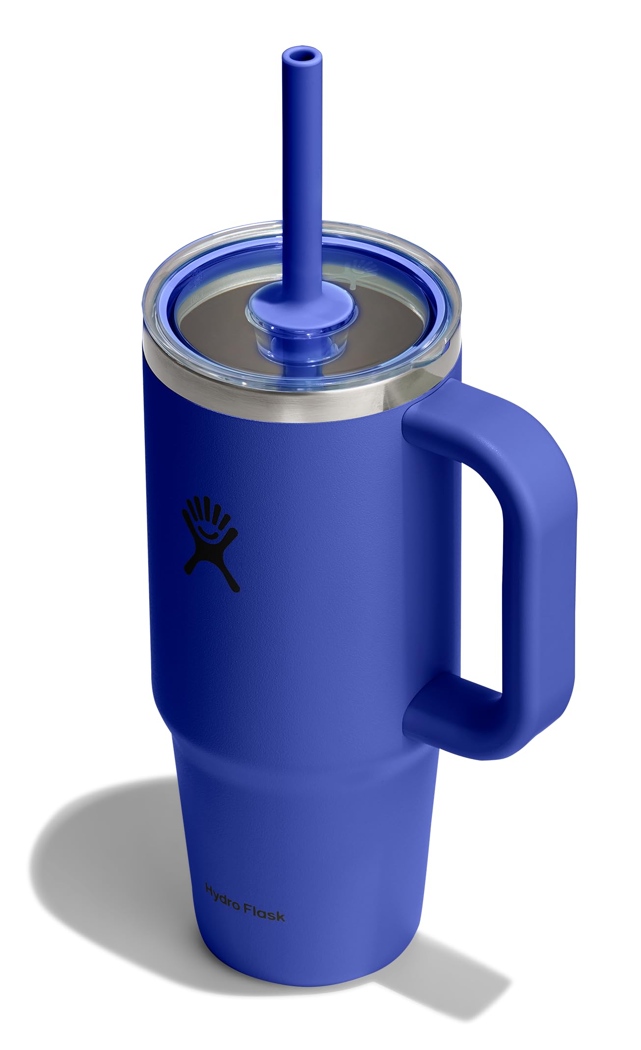 Hydro Flask 24 Oz Travel Tumbler with Handle, Clear Lid and Straw - Insulated Stainless Steel in 24 Oz Capri Blue