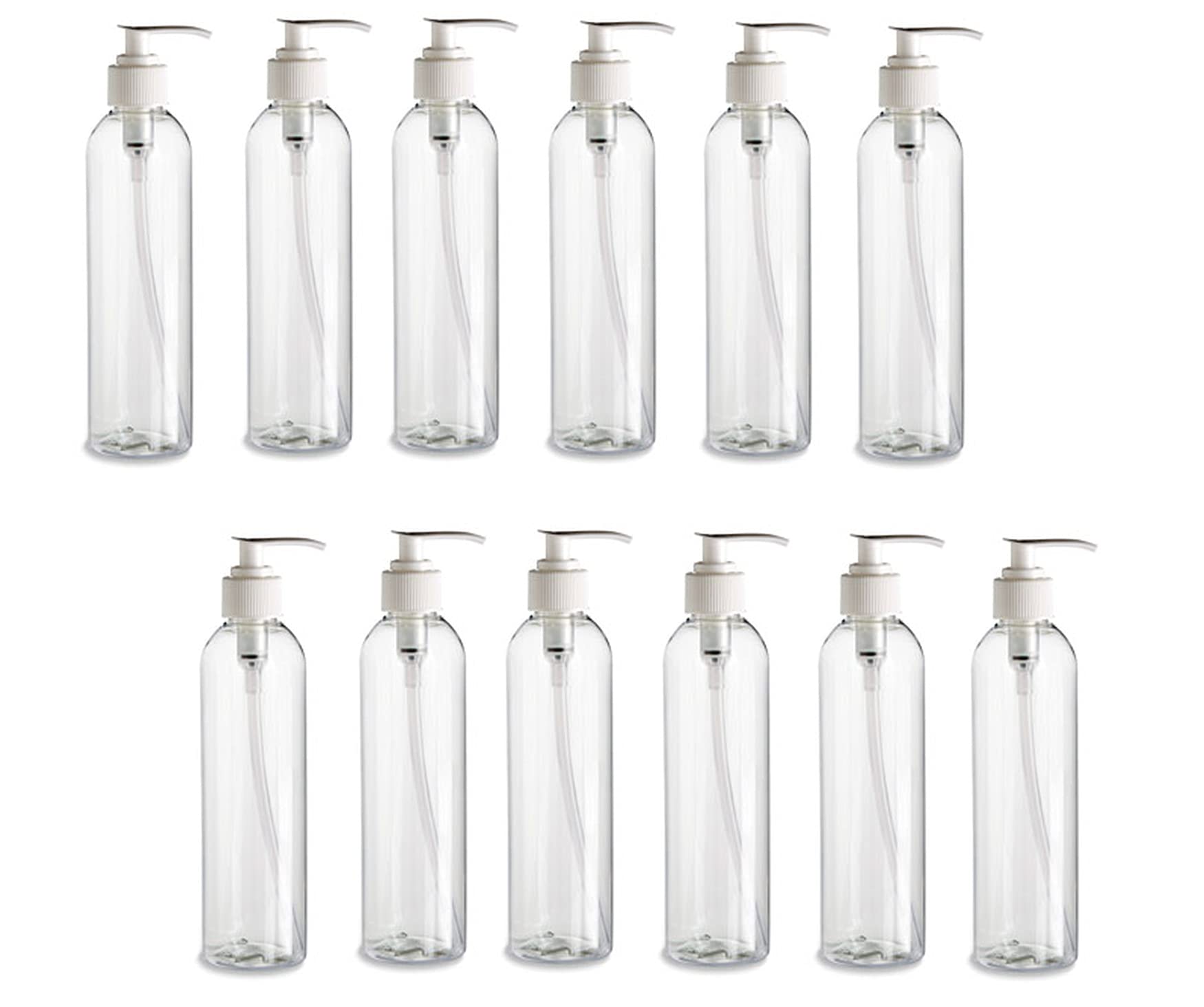 Natural Farms 12 Pack  8 oz Clear Cosmo Plastic Bottles  White Pump  for Essential Oils, Perfumes