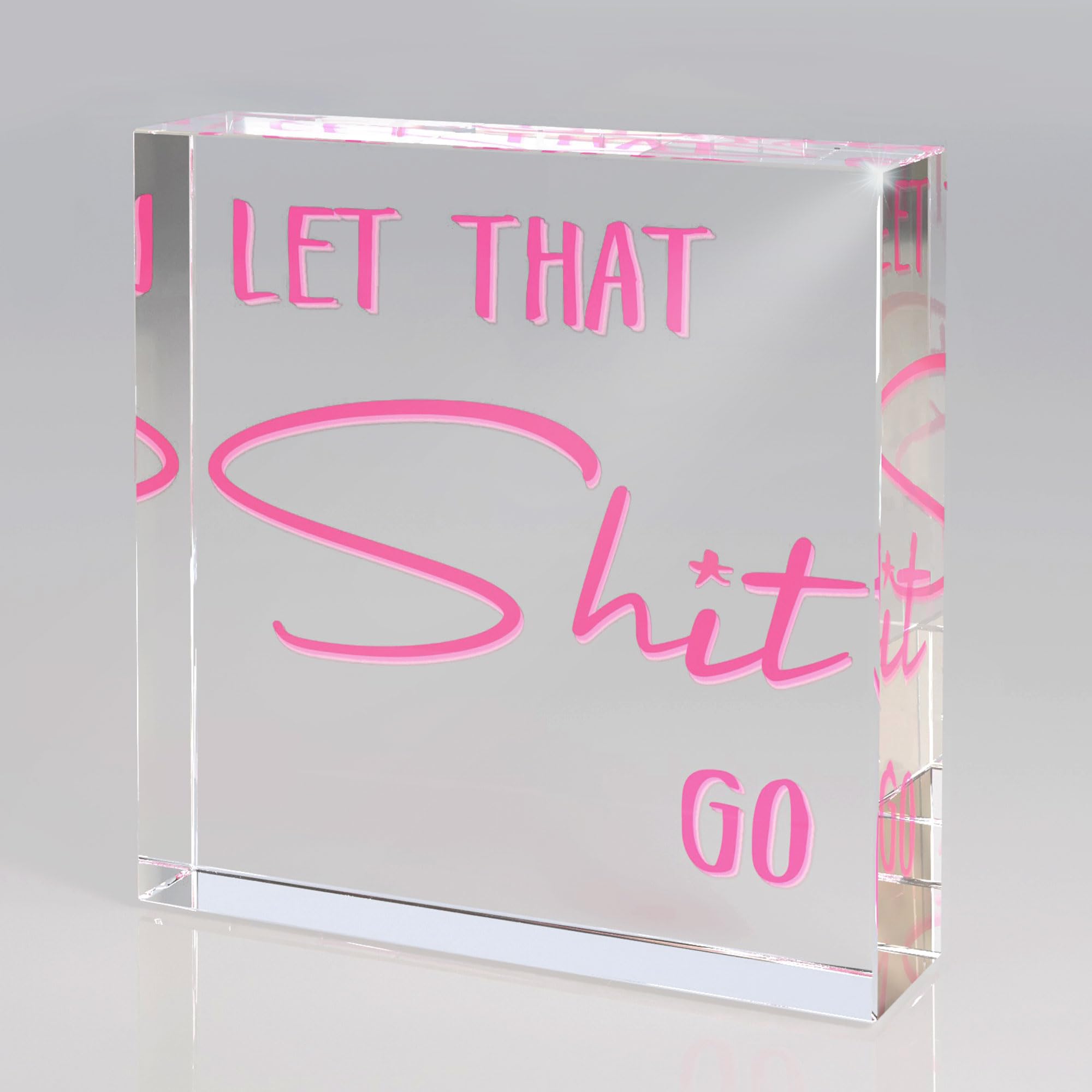 Pink Inspirational Desk Decor for Office, Home, Funny Acrylic Bathroom Signs 4x4 Inches - Humor for Half & Guest Bathrooms, Self