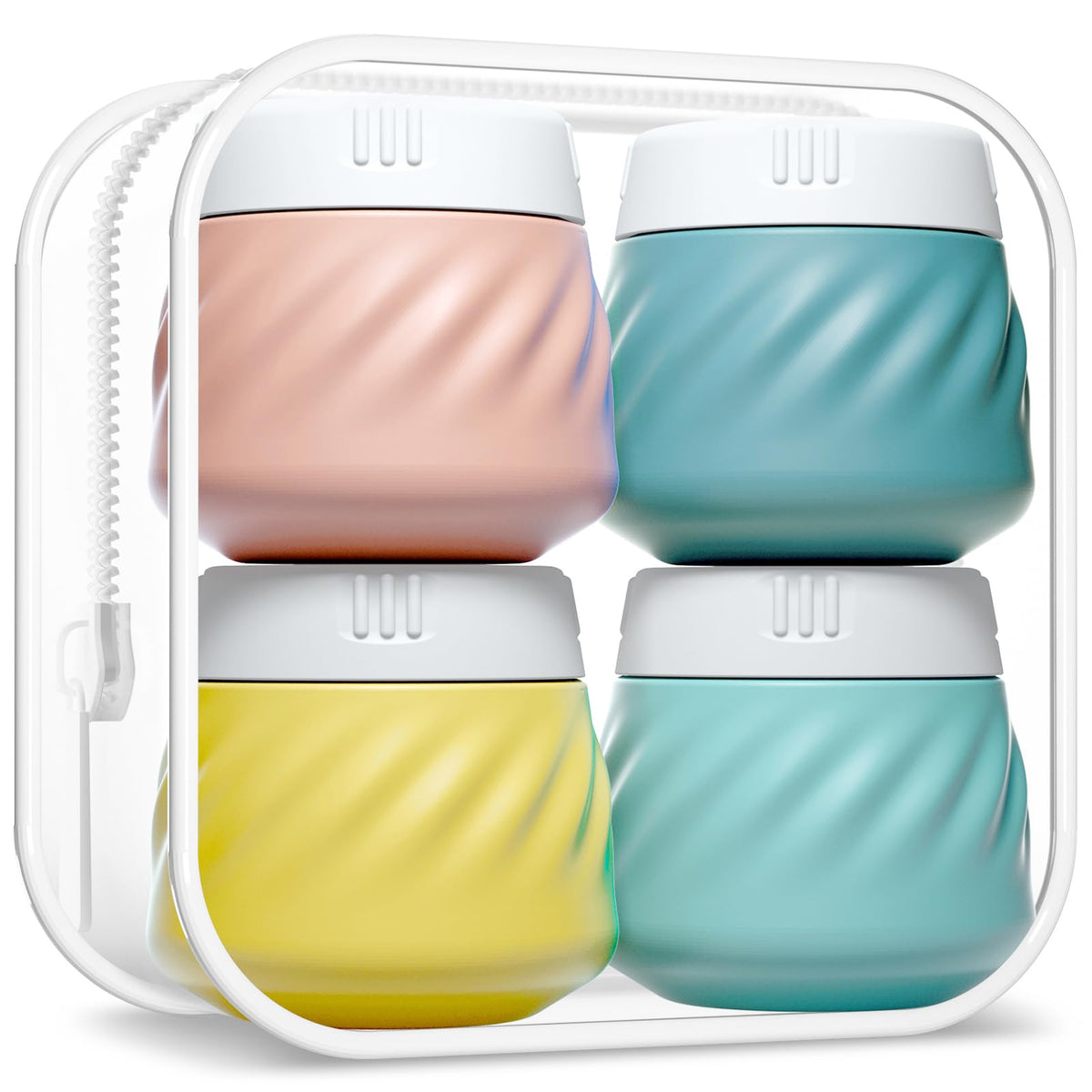 Gemice Travel Containers For Toiletries, Silicone Cream Jars Tsa Approved Travel Size Containers With Toiletry Bag, Wide Mouth L