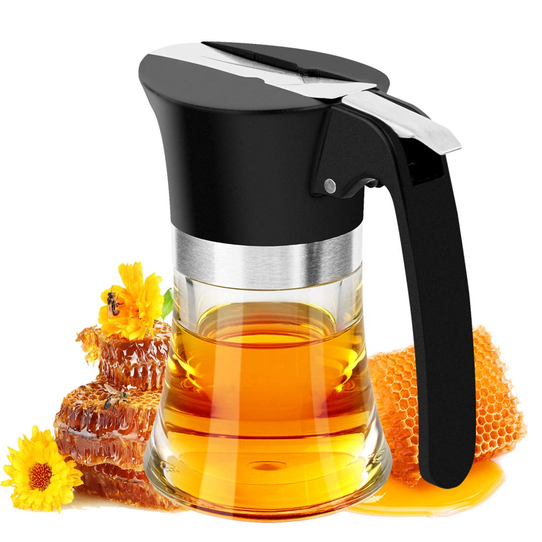 DODAMOUR 3.38 Oz/100 ML Maple Syrup Pourer with Stainless-Steel Press Valve, No-Drip Dispenser for Honey, Oil, and Breakfast Sau