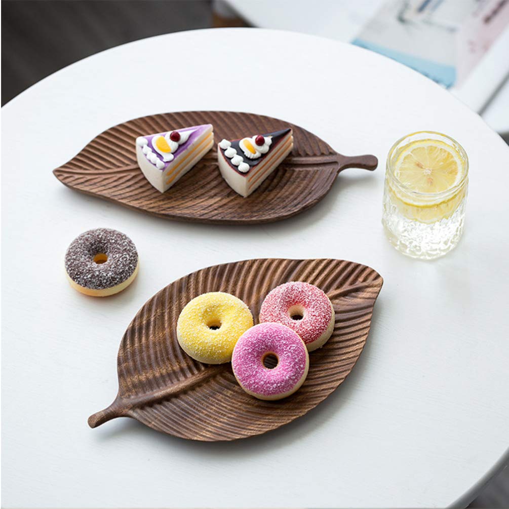 Decorative Leaf Design Wooden Tray Platter For Serving Snacks Fruits Hand Carving Home (11.6 X 4.9 Inch