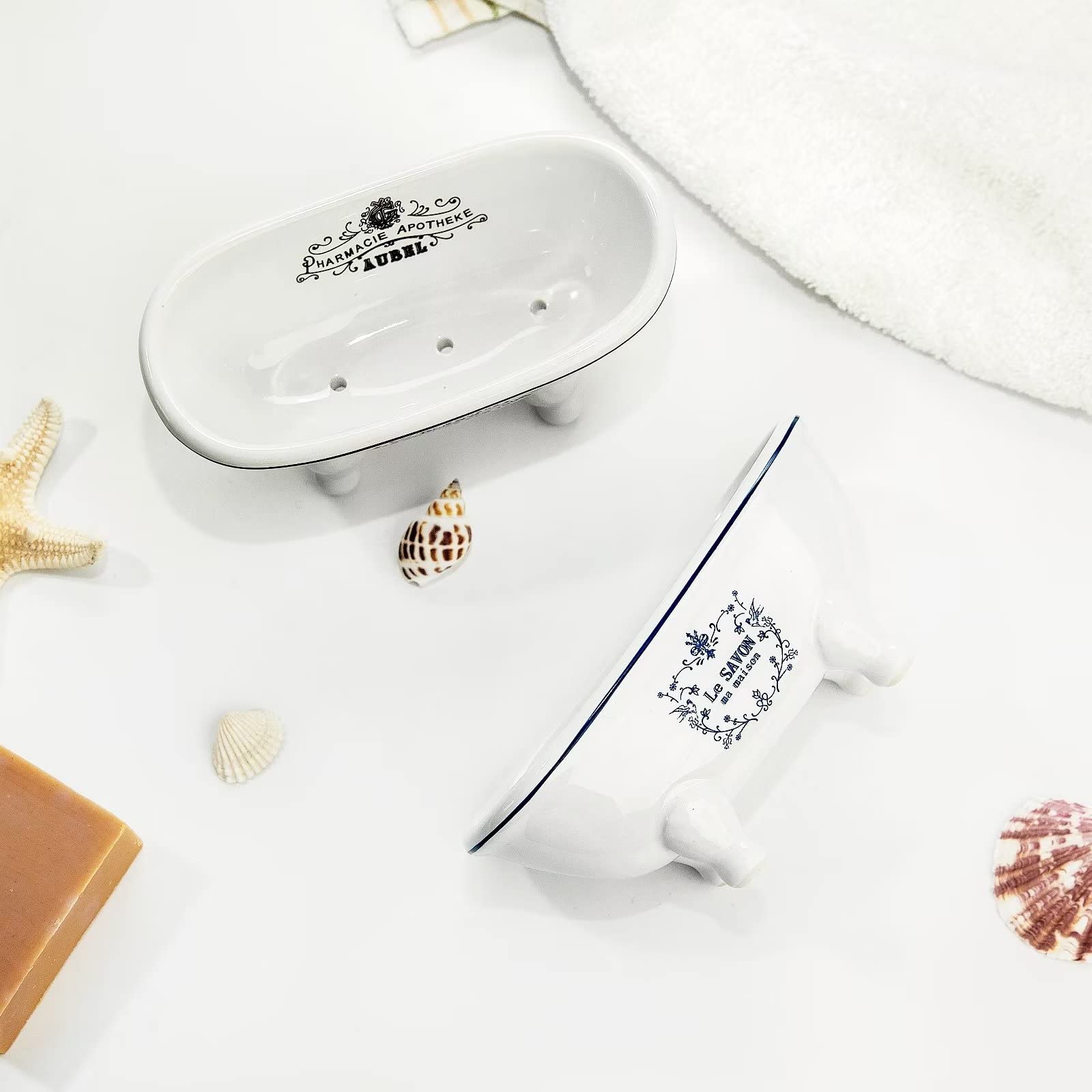 1 Piece 5.7'' Mini Ceramic Clawfoot Double Ended Bathtub Soap Dish Vintage Decortative Soap Dish