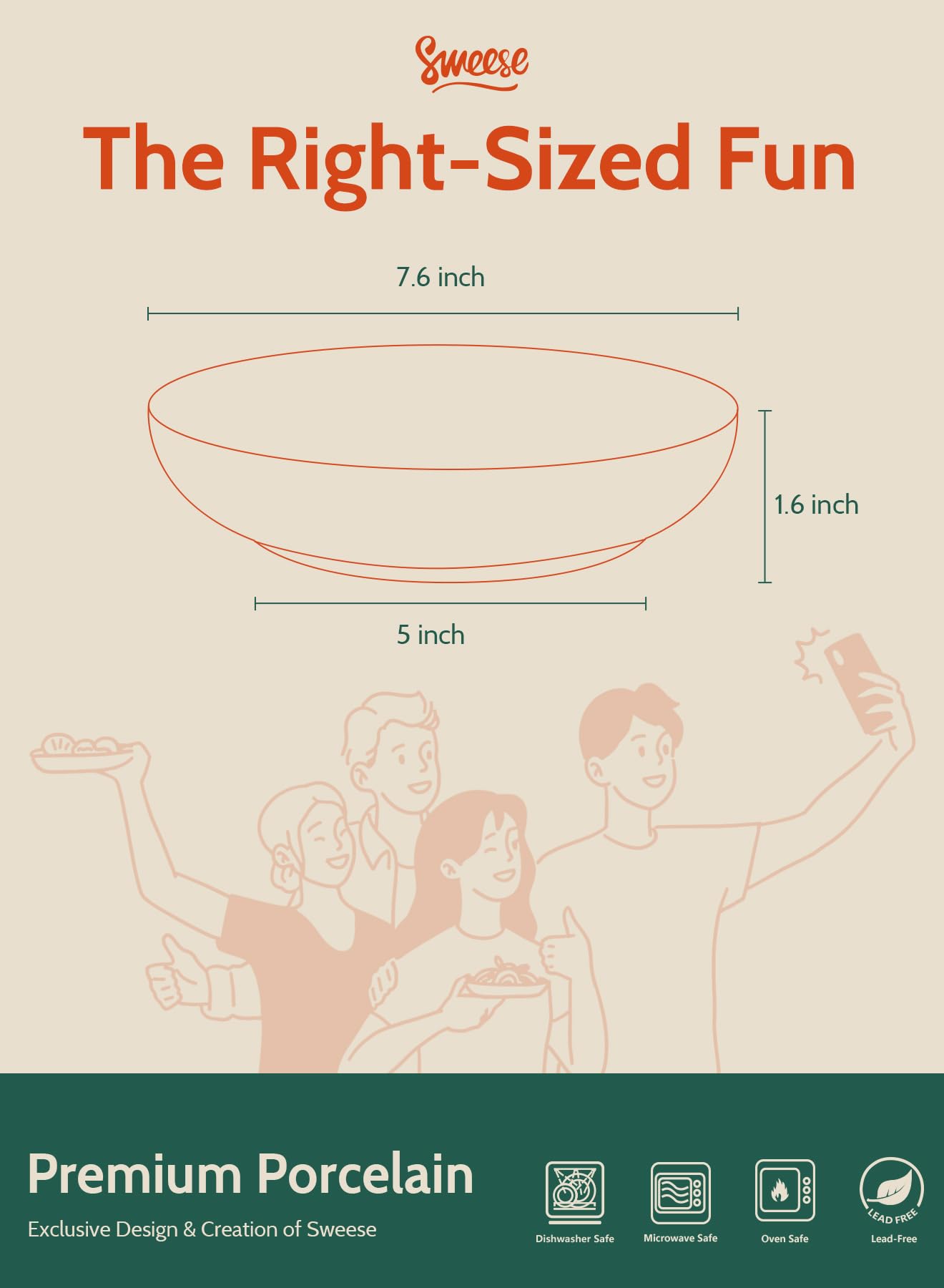 Sweese Pasta Bowls, 22 Ounce Salad Serving Bowls Set Of 6, 7.6 Inch Porcelain Plates For Serving Dinner, Salad - Microwave Dishw