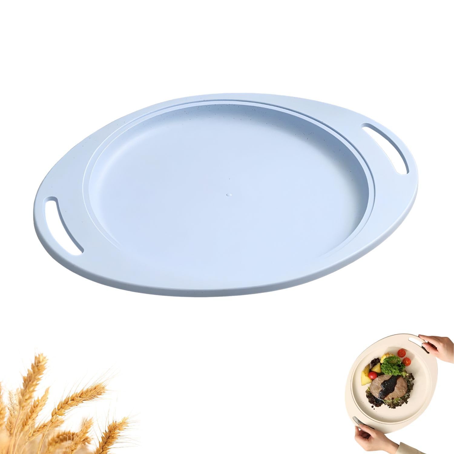 Rasavati Wheat Straw Serving Tray With Handle,13Inch Food Serving Tray, Oval Lightweight Stackable Platter For Restaurant, Parti