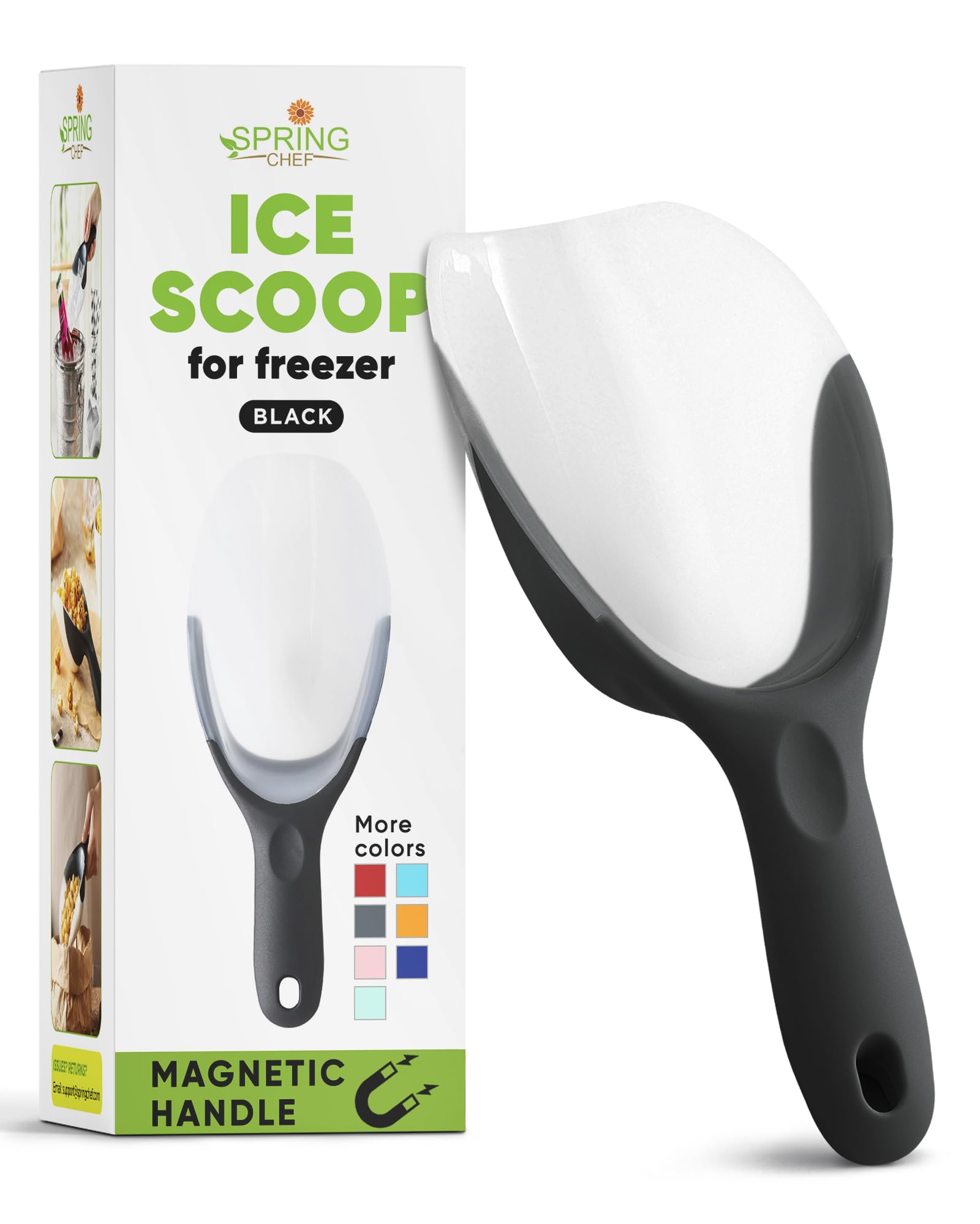 Spring Chef Magnetic Ice Scoop for Freezer - BPA-Free Flexi-Plastic Popcorn Scoop with Soft Grip Handle - Dishwasher Safe Ice Sc