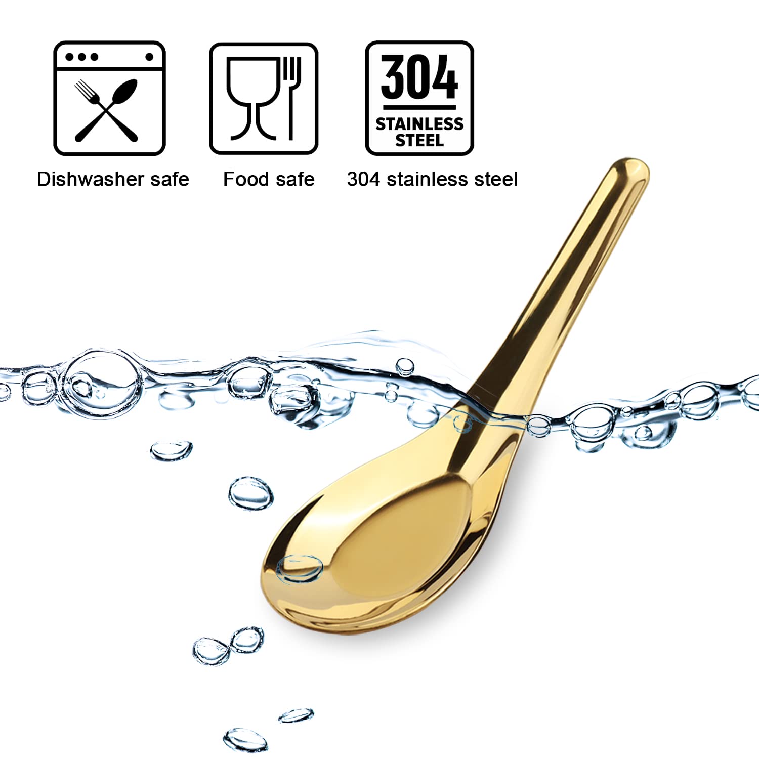 DOBROGOST Stainless Steel Soup Spoons Set of 6, 16x5x3cm, Silver, Ideal for Ramen, Pho, Wonton, Dumplings - Model A1001