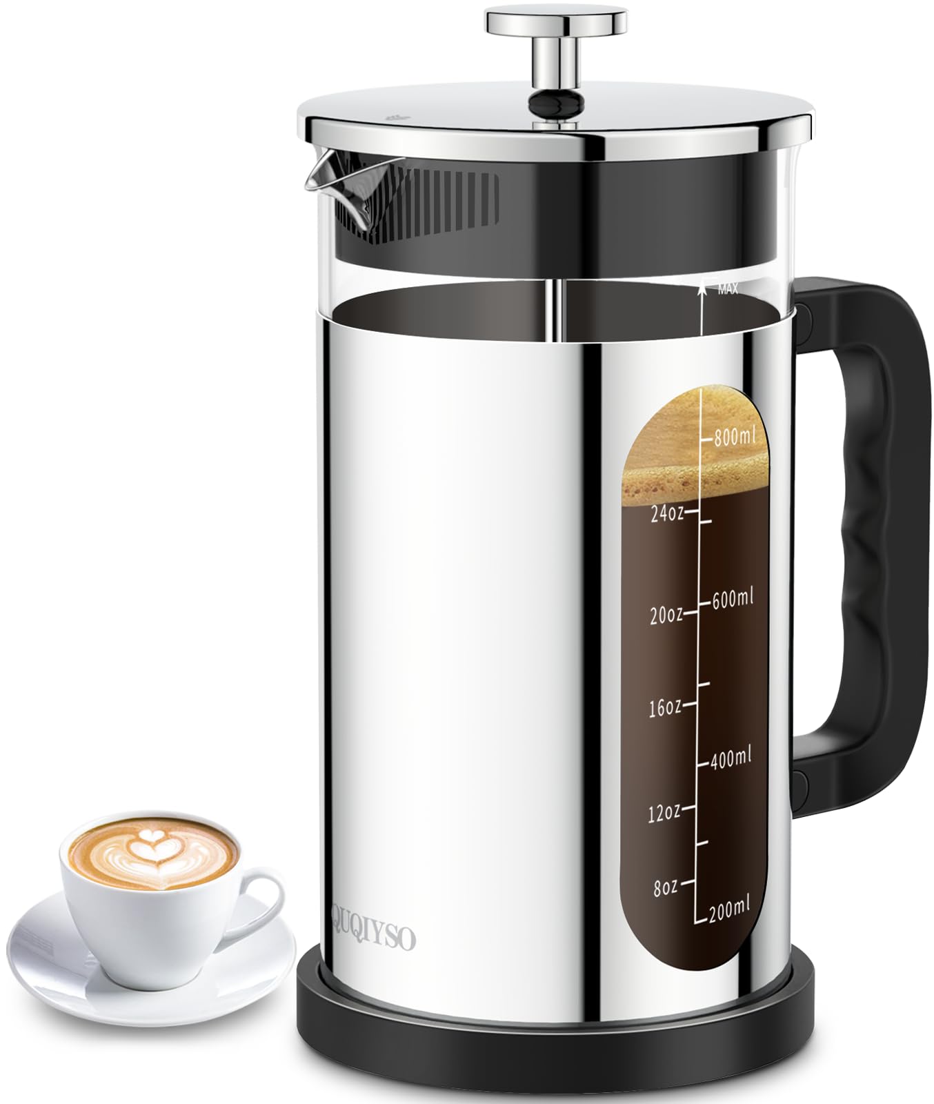 French Press Coffee Maker, 304 Stainless Steel Cold Brew Coffee Maker With 4 Filter, Heat Resistant Borosilicate Glass, Easy To