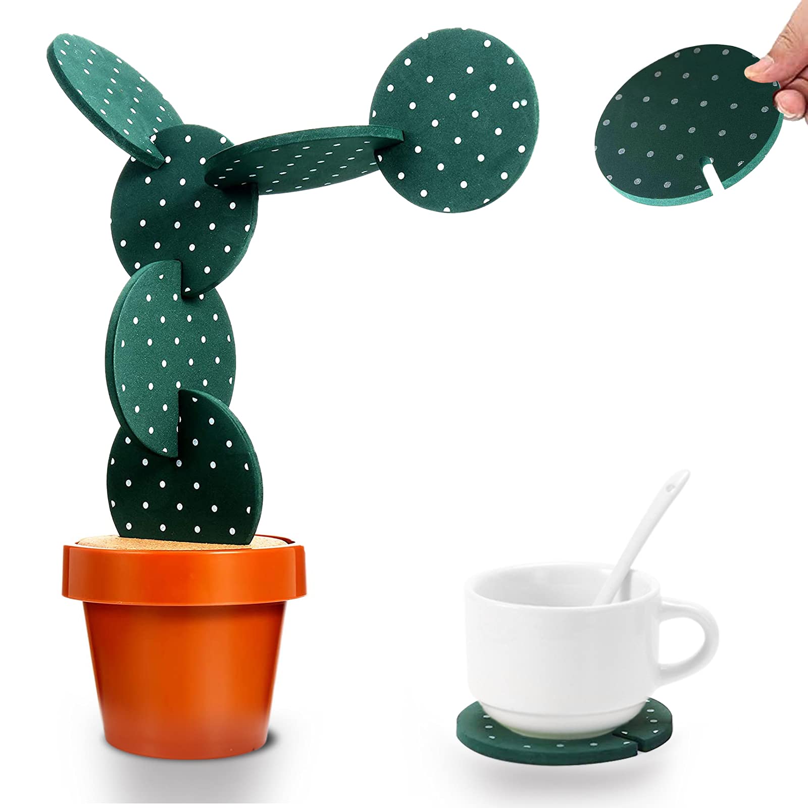 Coasters Cactus Set Of 6 Diy Funny Coasters For Drinks With Flowerpot Holder,Novelty Coasters Cactus Gifts For Bar Home Decor (G