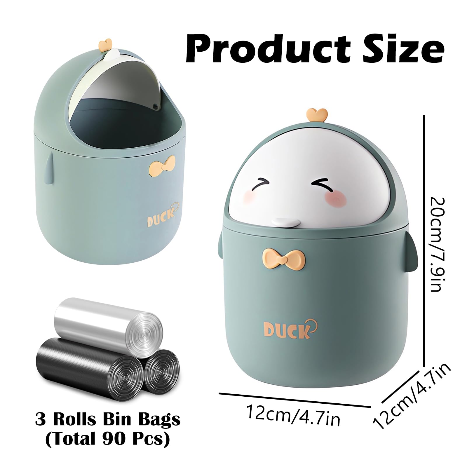 Qlfj-Furdec Cute Desktop Trash Can Wastebasket With 90 Trash Bags, Creative Mini Countertop Garbage Can With Lid, Small Plastic