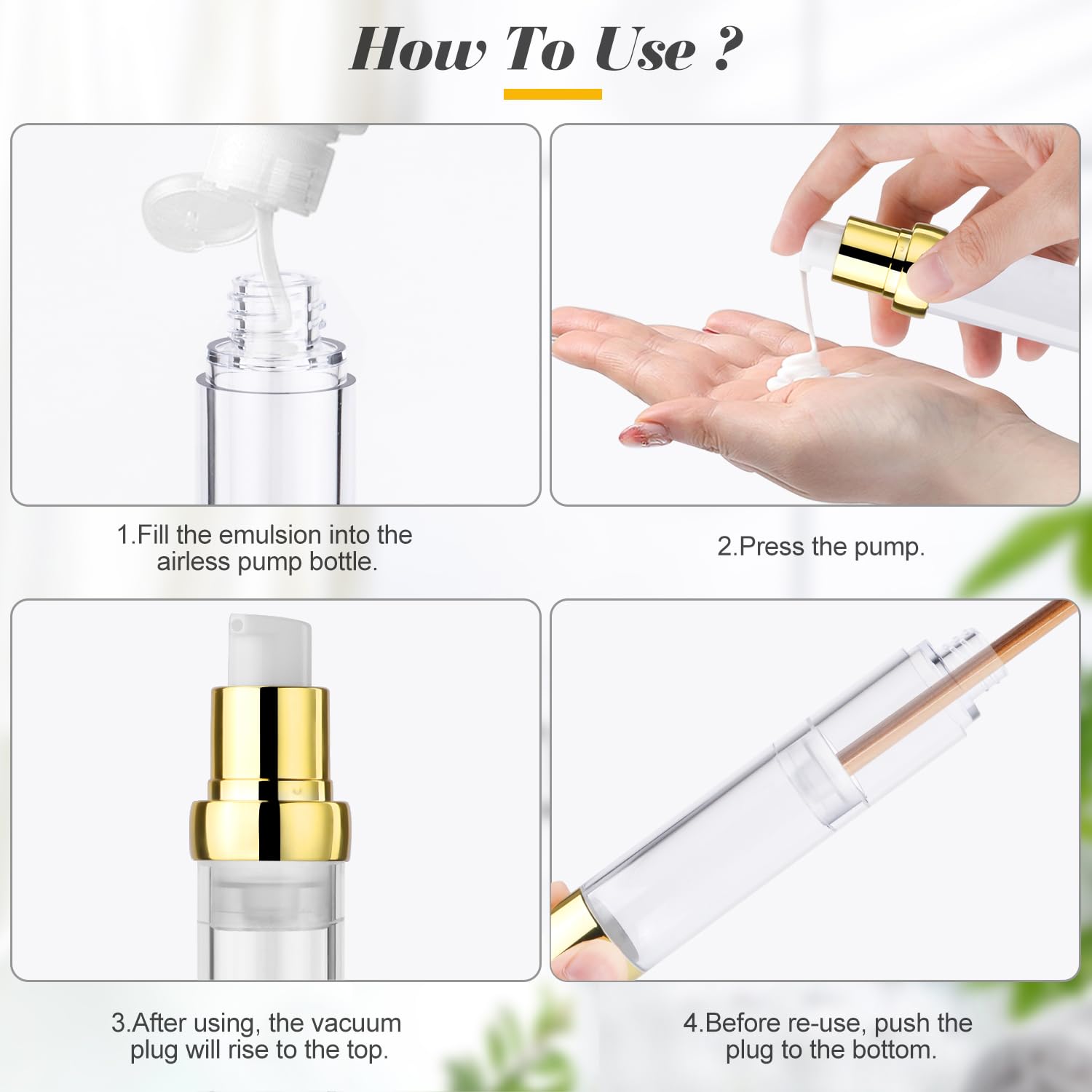 6 Pcs 30Ml/1Oz Vacuum Bottle Airless Pump Dispenser Refillable Travel Size Makeup Containers For Cosmetic Lotion Cream Moisturiz