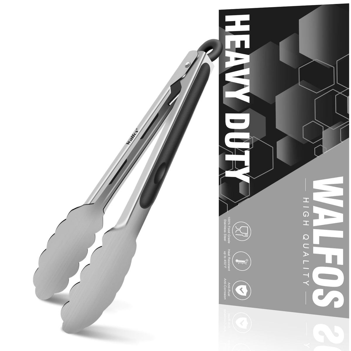 Walfos 7 Inch Small Kitchen Tongs For Cooking, Mini Silicone Serving Tongs, Great For Cooking, Salad, Grilling, Pasta, Steaks, V