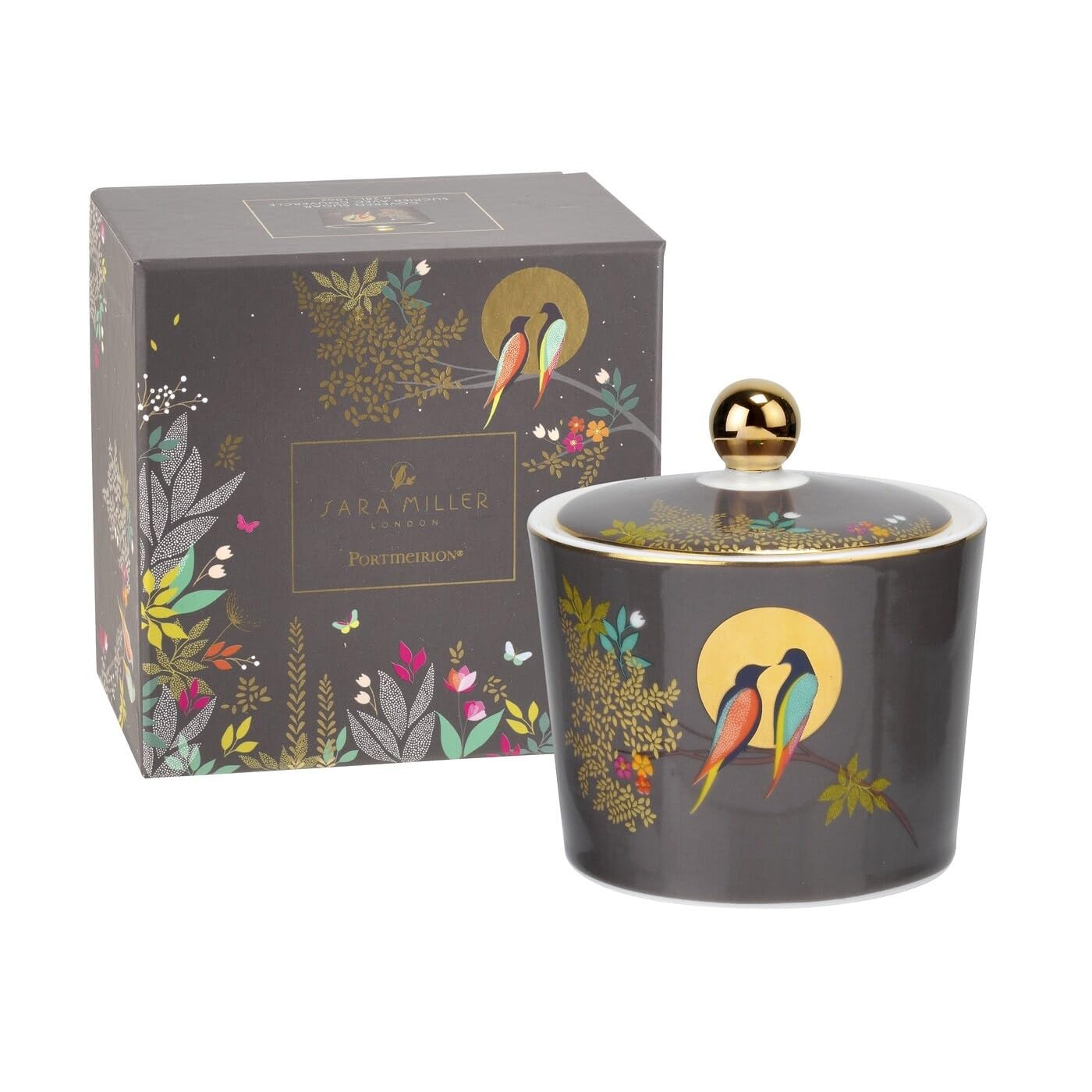 Portmeirion Sara Miller London Chelsea Covered Sugar Bowl | 10 Oz Sugar Jar For Coffee Bar, Home, And Kitchen Countertop | Made