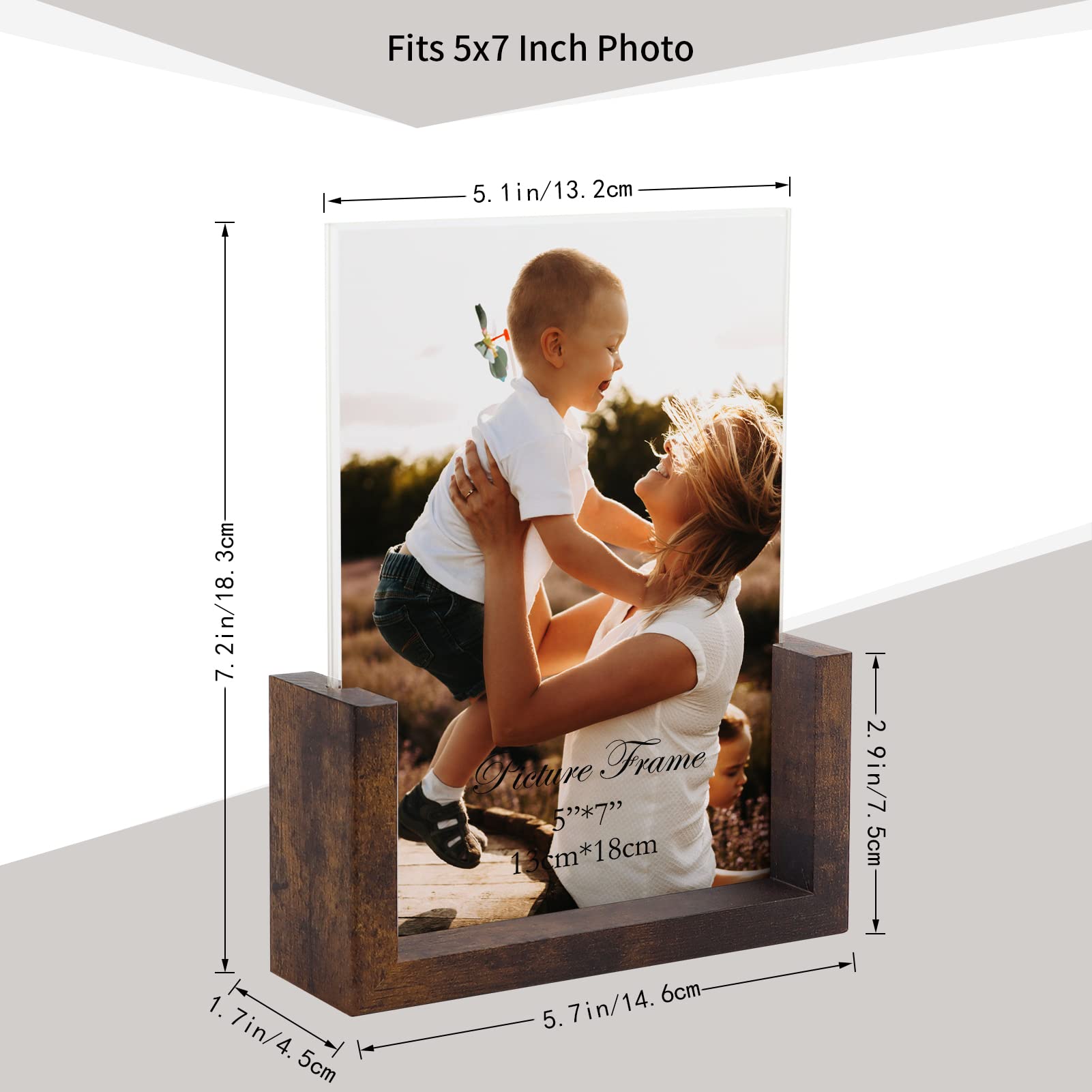 PETAFLOP 5x7 Picture Frame Set of 2, Rustic U-shaped Double Sided Frames Made to Display 5 by 7 Photos, Menu Holder Sign Card St