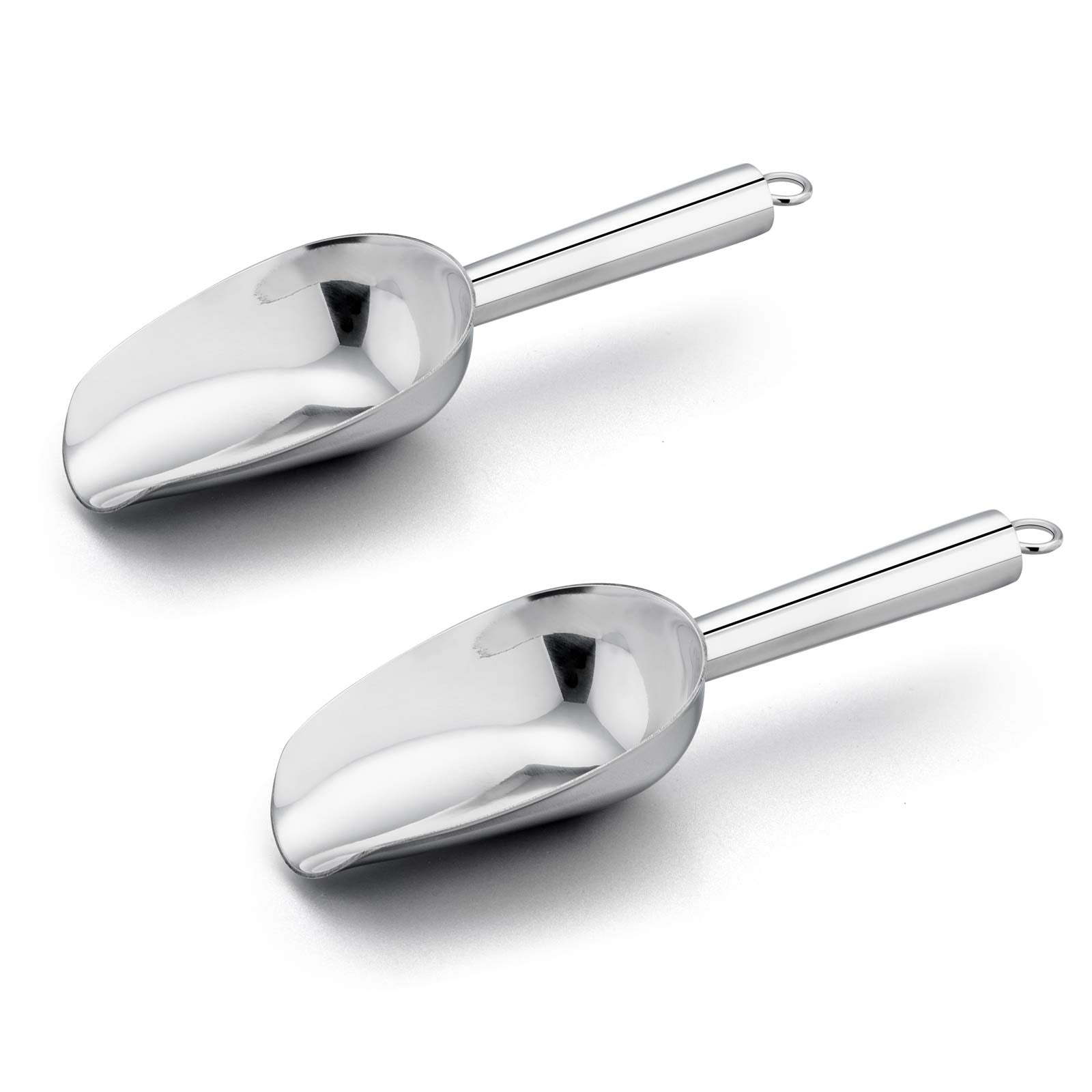 E-Far 6 Ounce Ice Scoop Set Of 2, Small Stainless Steel Scoops For Ice Cube/Candy/Flour/Sugar, Metal Utility Scoops For Canister