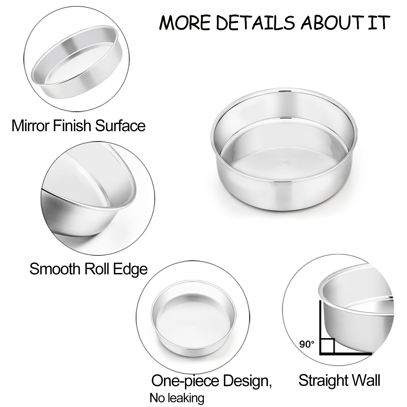 Teamfar 6 Inch Cake Pan, 6 Pcs Cake Pan Set Round Baking Pan Stainless Steel For Baking Steaming Serving, Fit In Oven Pressure C