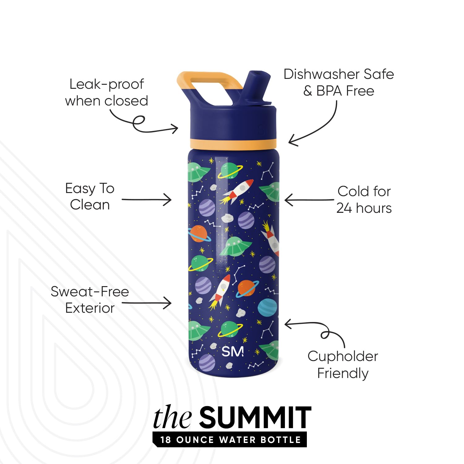 Simple Modern Kids Summit Water Bottle with Straw Lid | 18oz Stainless Steel Cup Insulated Tumbler for Boys, Girls, School | Out