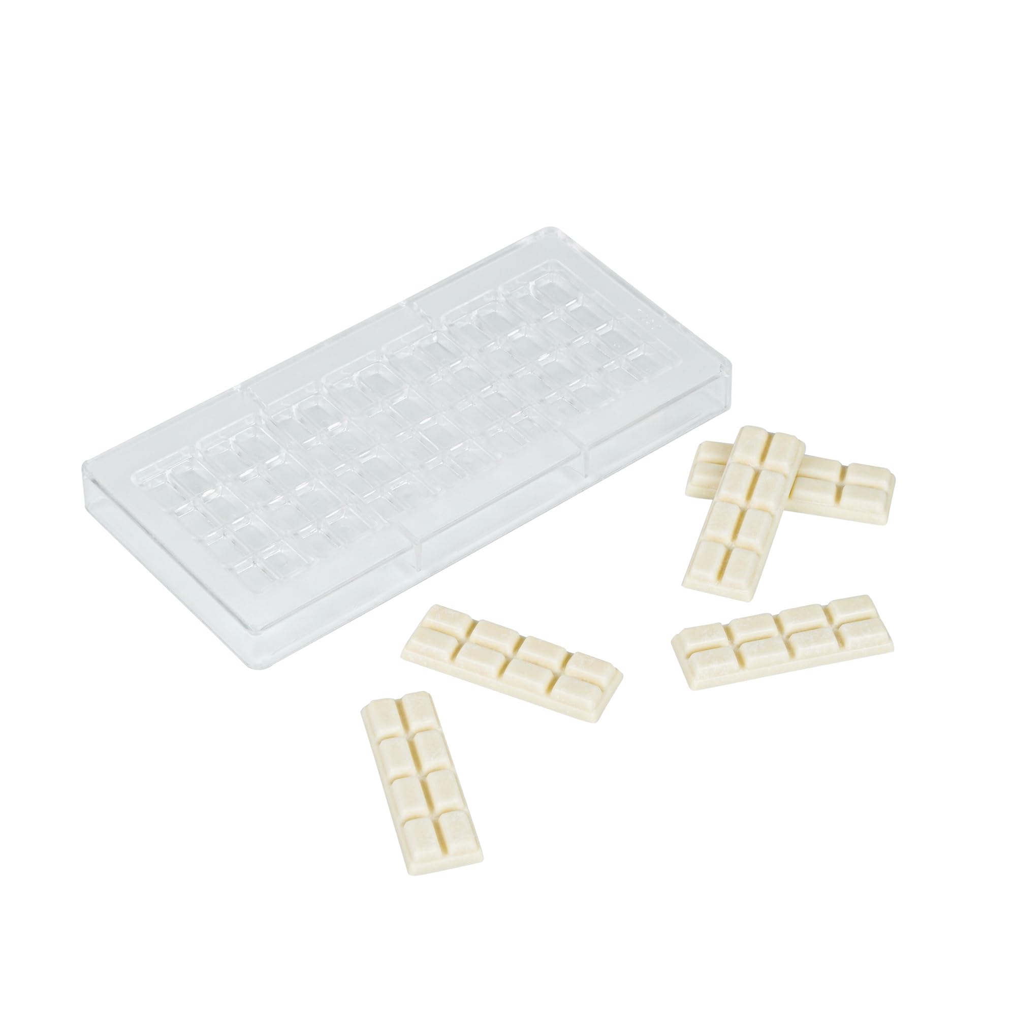 Restaurantware Pastry Tek 10.8 x 5.3 Inch Chocolate Shaping Mold 1 Freezable Candy Mold - 7 Cavities Wave Design Clear Polycarbo